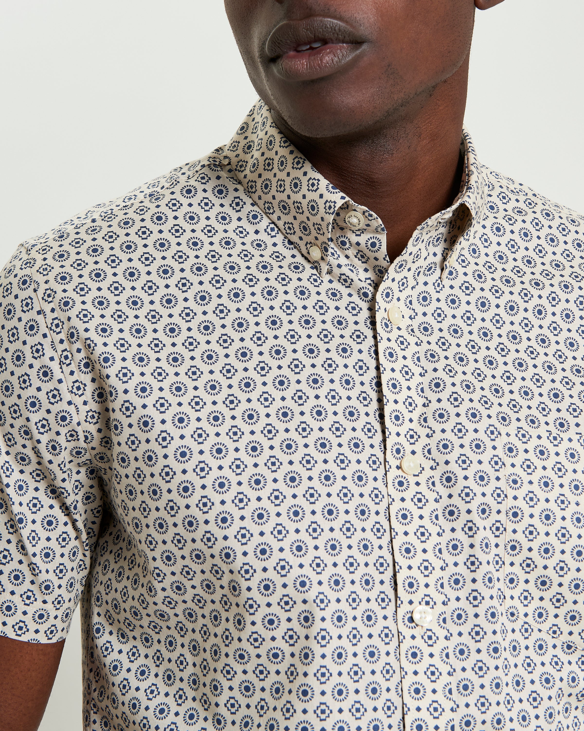 Block Geo Print short sleeve shirt featuring graphic block-pattern design for a bold yet wearable look.