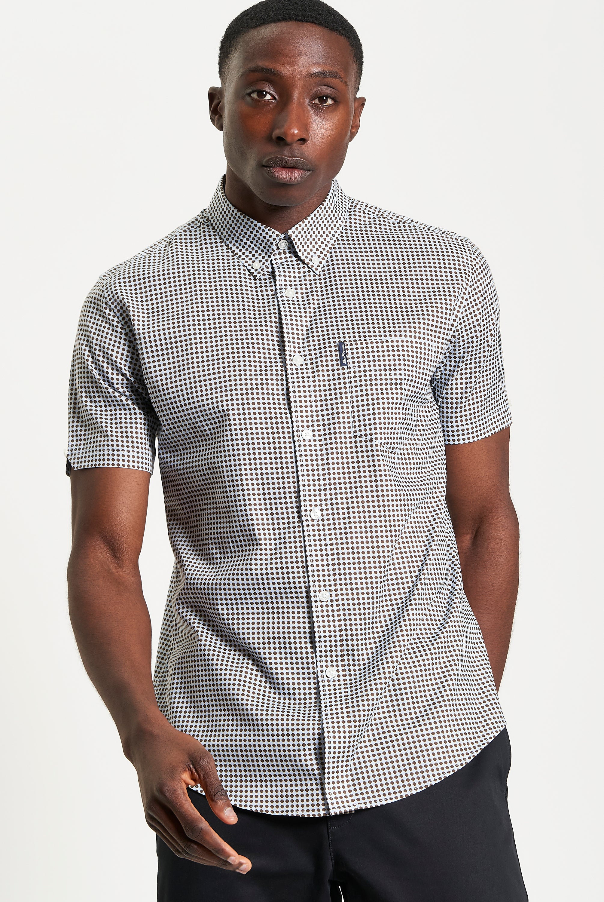 Geo Print shirt – modern style with a two-finger button down collar, perfect for smart or casual occasions.