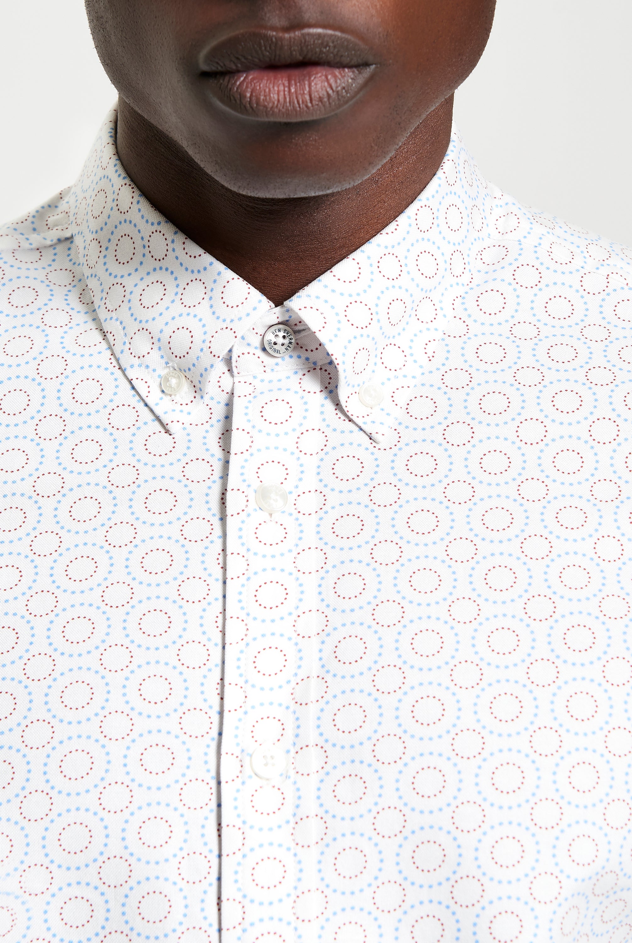 Stipple Spot Print – Long sleeve shirt featuring modern fit and button-down collar, showcasing a playful stipple spot design.