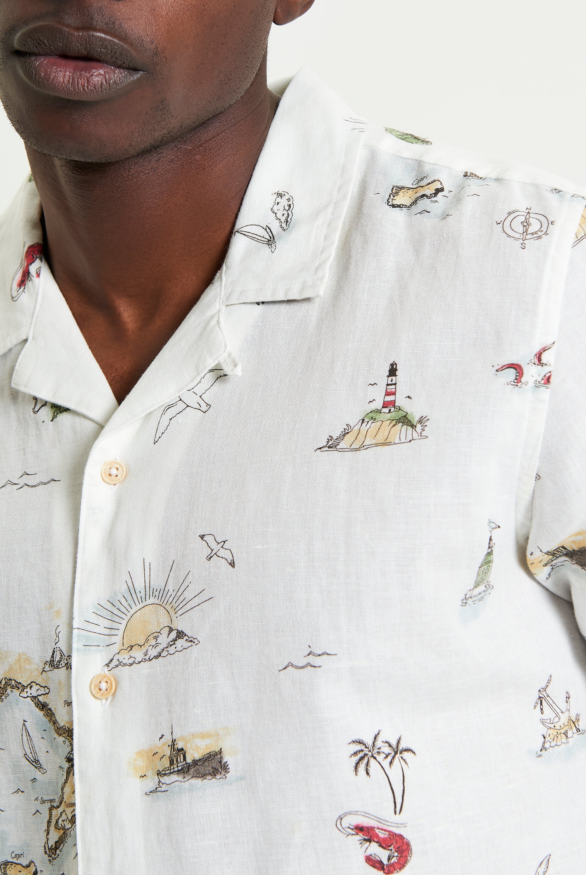 Brighton To Amalfi Print short-sleeve shirt featuring coastal scenery and lightweight design for relaxed summer style.