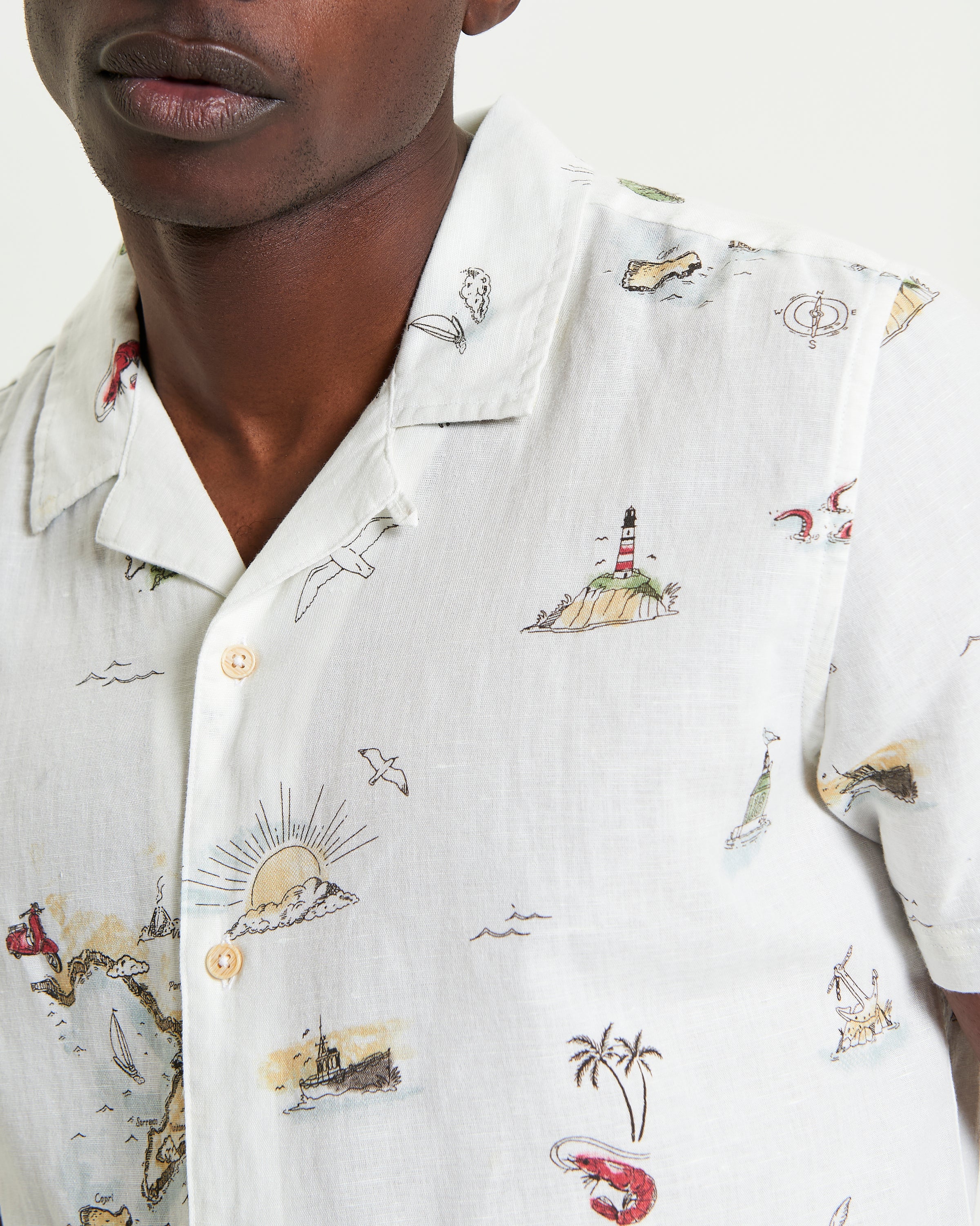Brighton To Amalfi Print short-sleeve shirt featuring coastal scenery and lightweight design for relaxed summer style.
