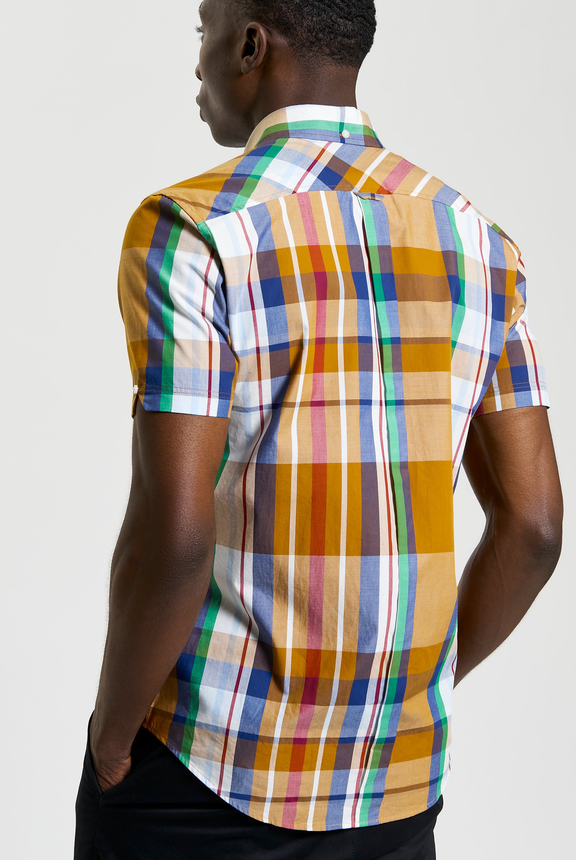 Large Madras Check short sleeve shirt – vibrant check pattern, classic collar, comfortable fit.