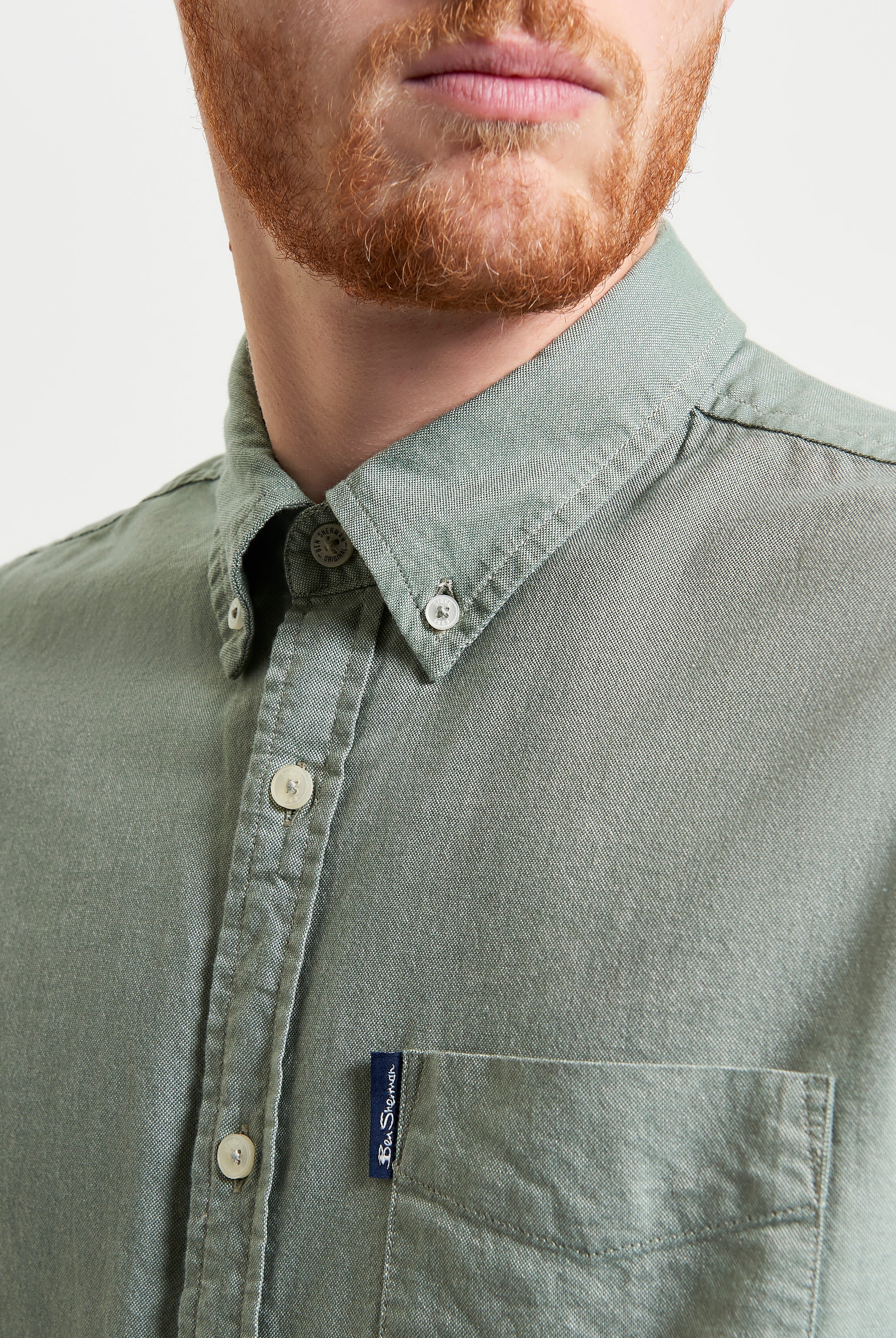 Signature Oxford Long Sleeve Shirt – green – featuring button-down collar and chest pocket by Ben Sherman.