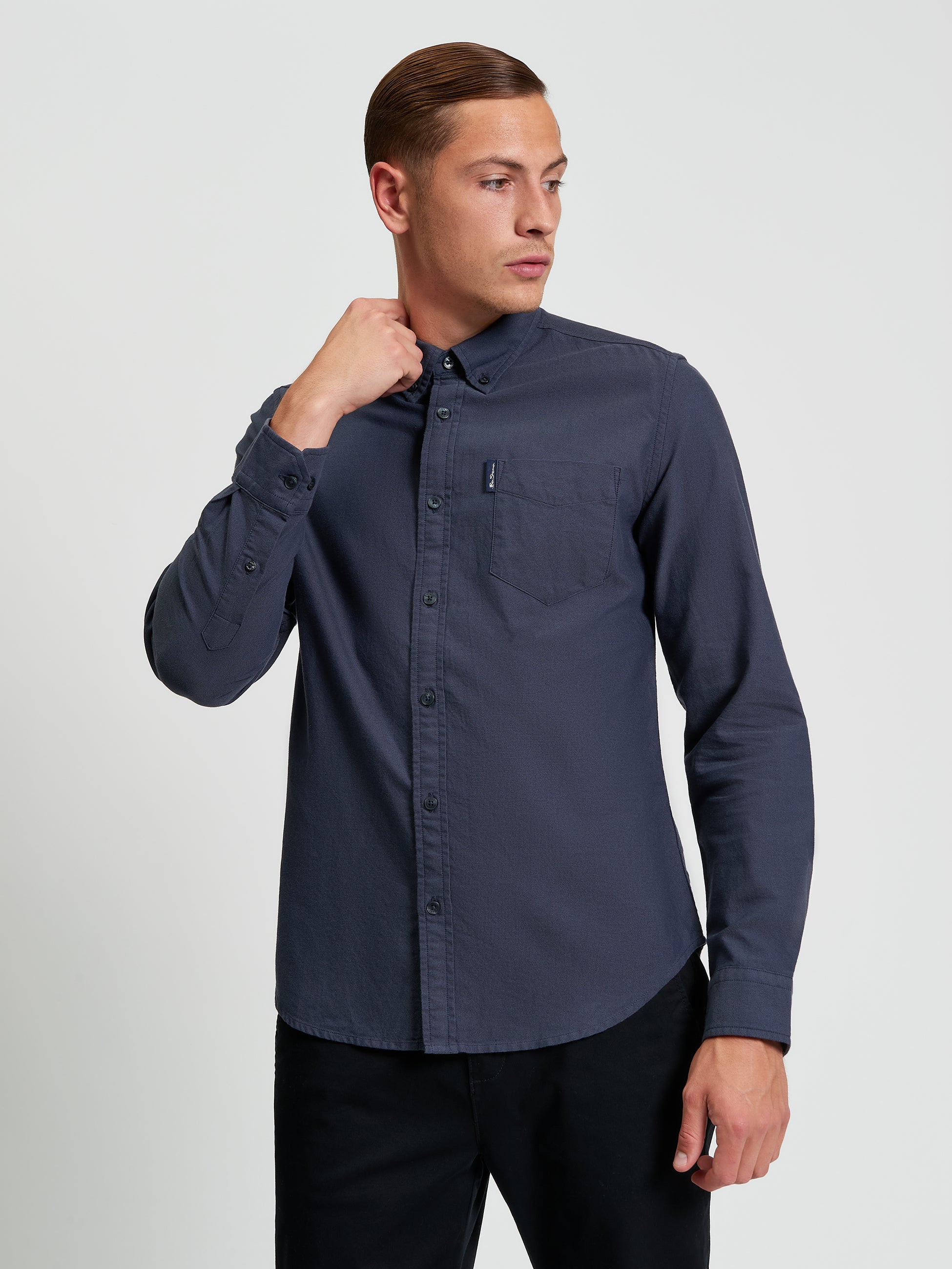 Signature Oxford Long Sleeve Shirt - Slate - Front View