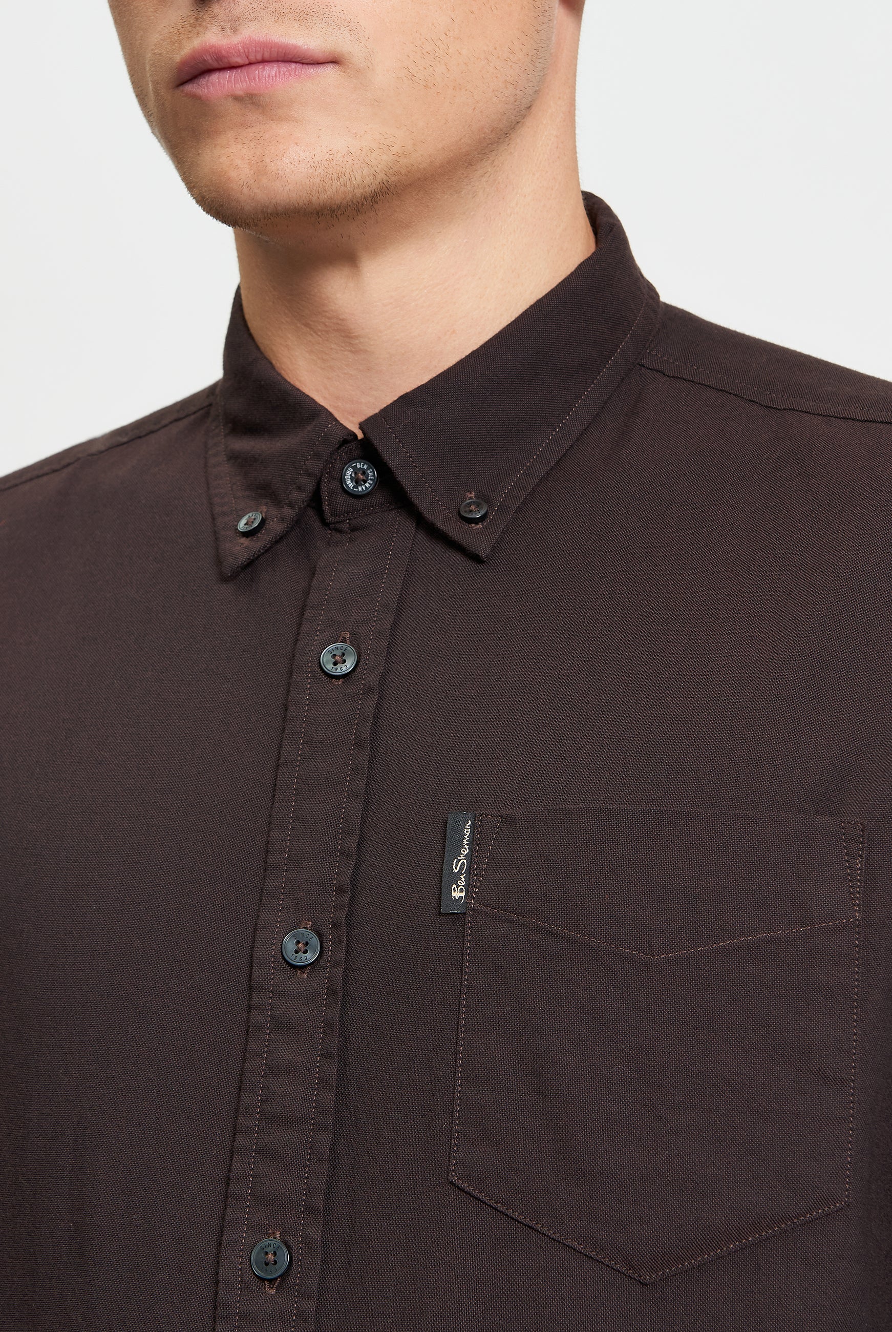 Signature Oxford Long Sleeve Shirt - Dark Brown - Close Up