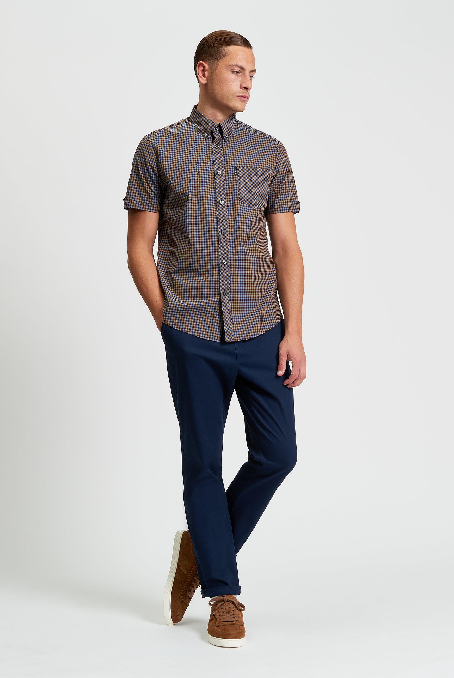Signature Gingham Short Sleeve Shirt - Bronze - Full Length
