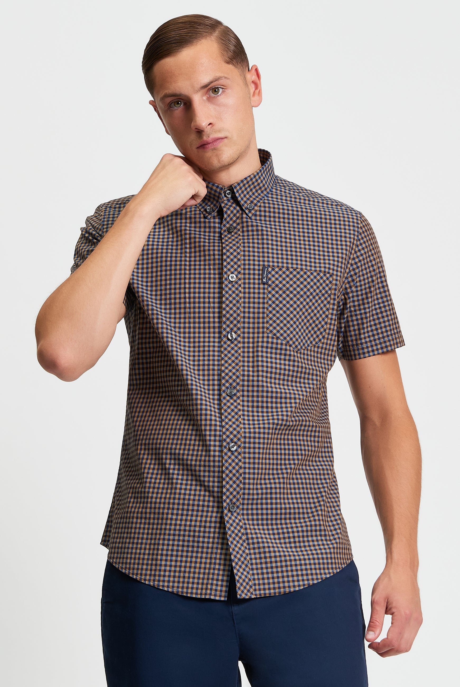 Signature Gingham Short Sleeve Shirt - Bronze - Front