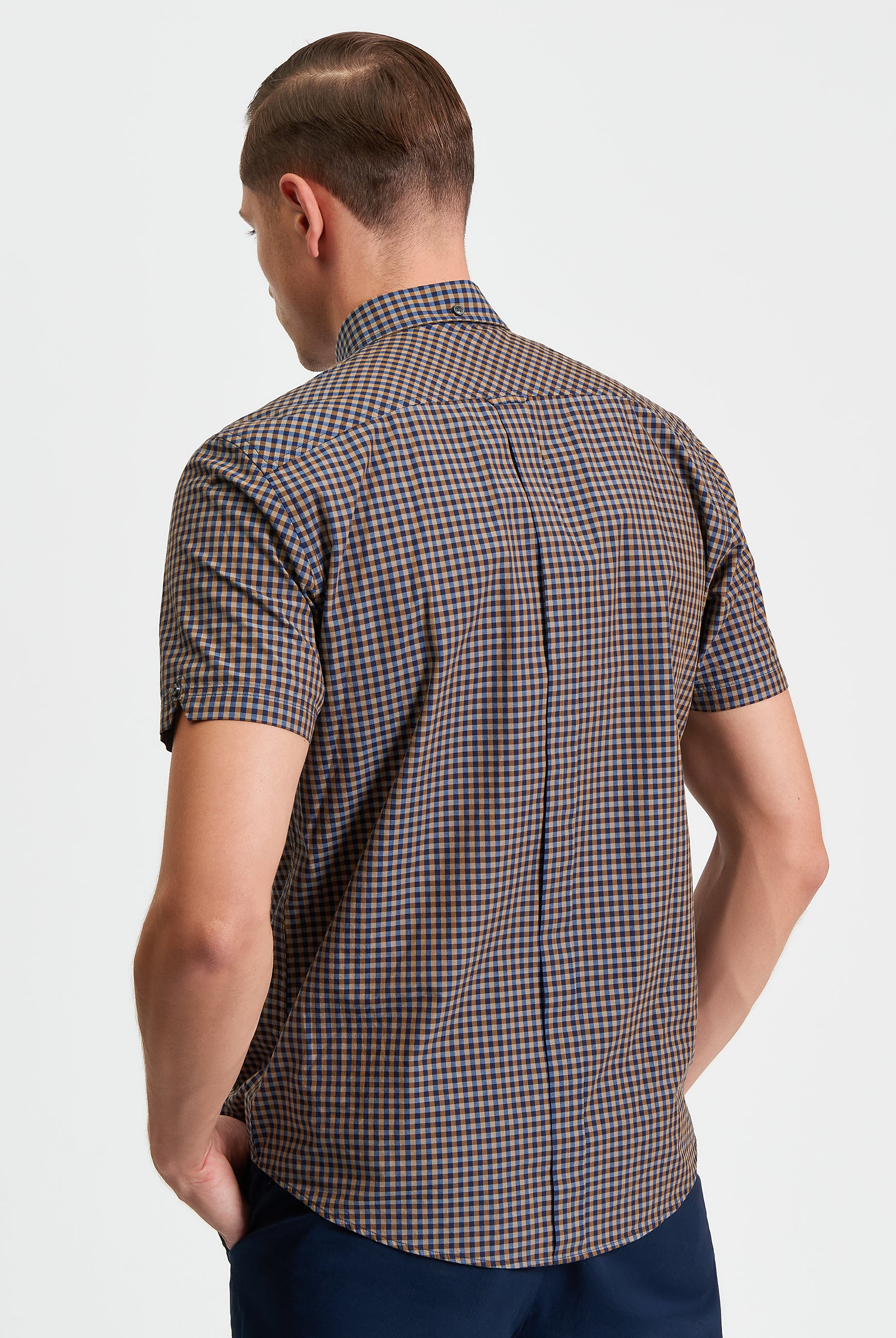 Signature Gingham Short Sleeve Shirt - Bronze - Back
