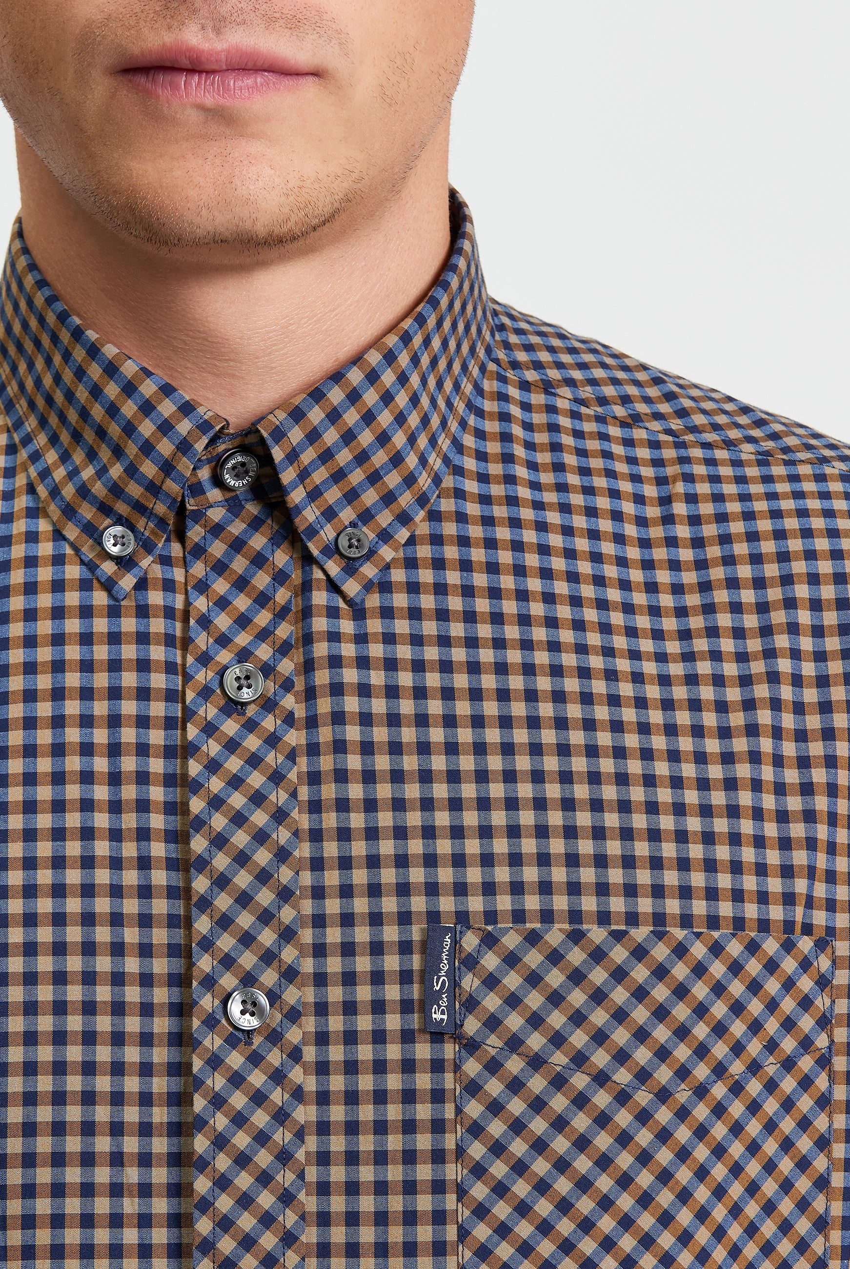 Signature Gingham Short Sleeve Shirt - Bronze - Close Up