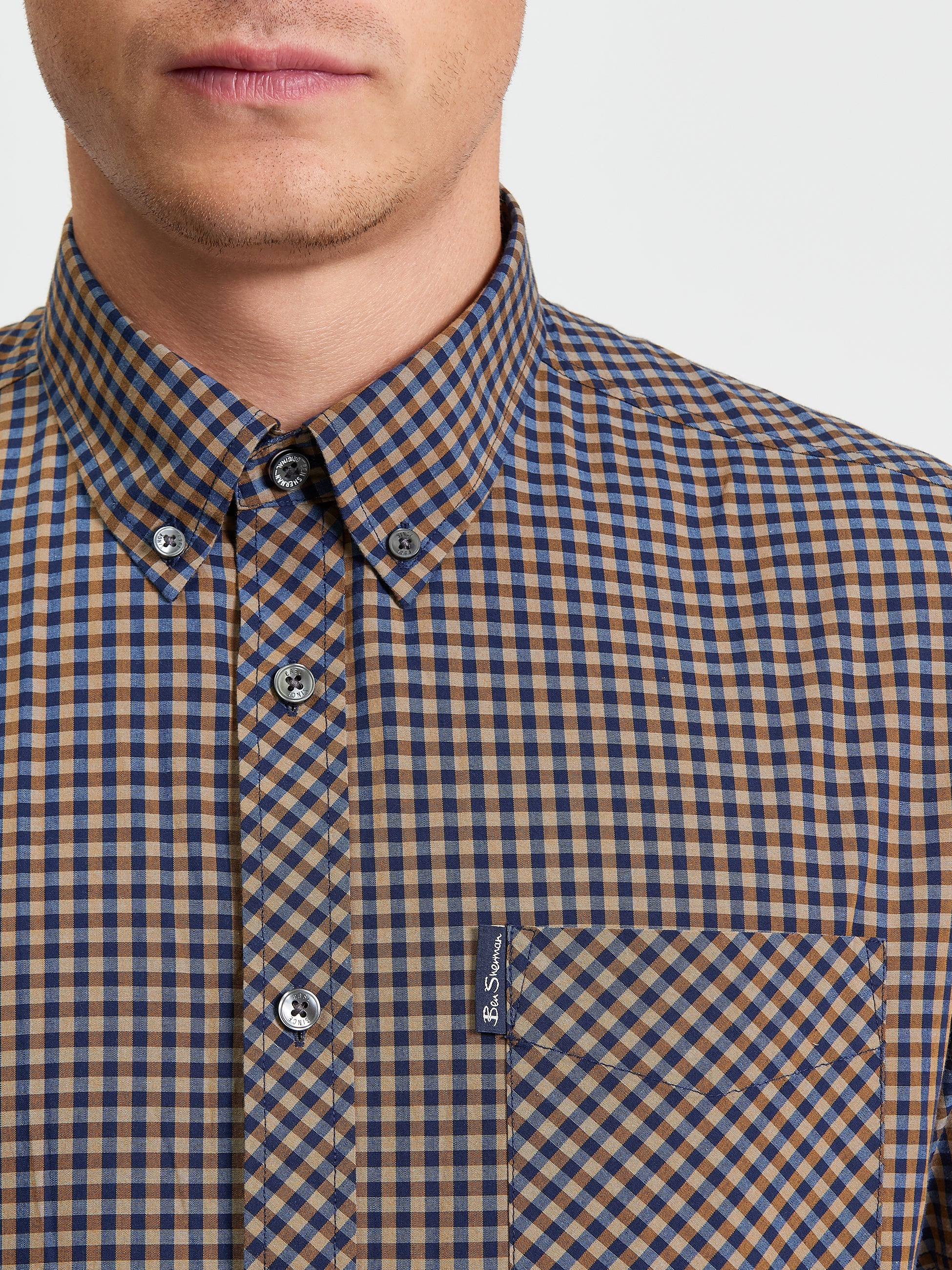 Gingham Check Short Sleeve Shirt Brown