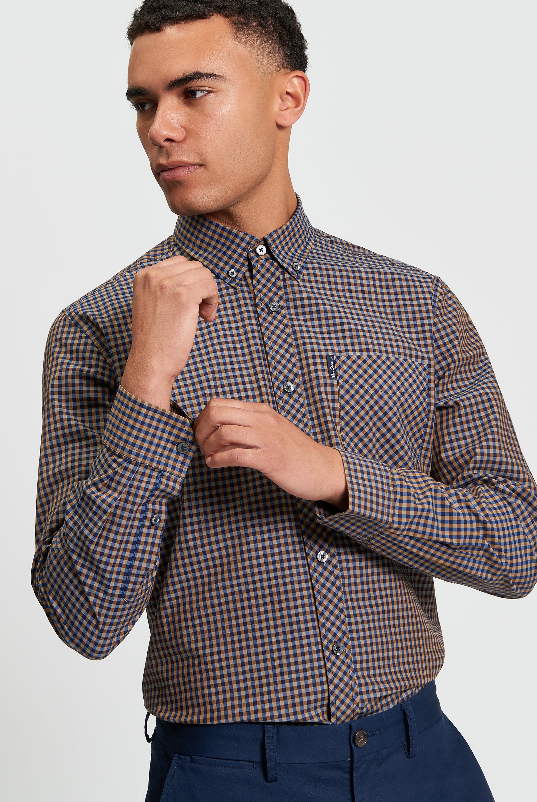 Signature Gingham Long Sleeve Shirt - Bronze - Front View