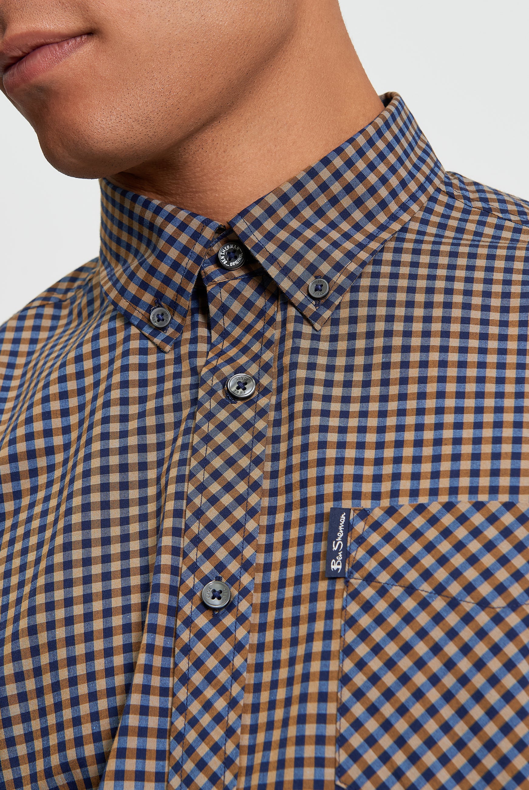 Signature Gingham Long Sleeve Shirt - Bronze - Detail View