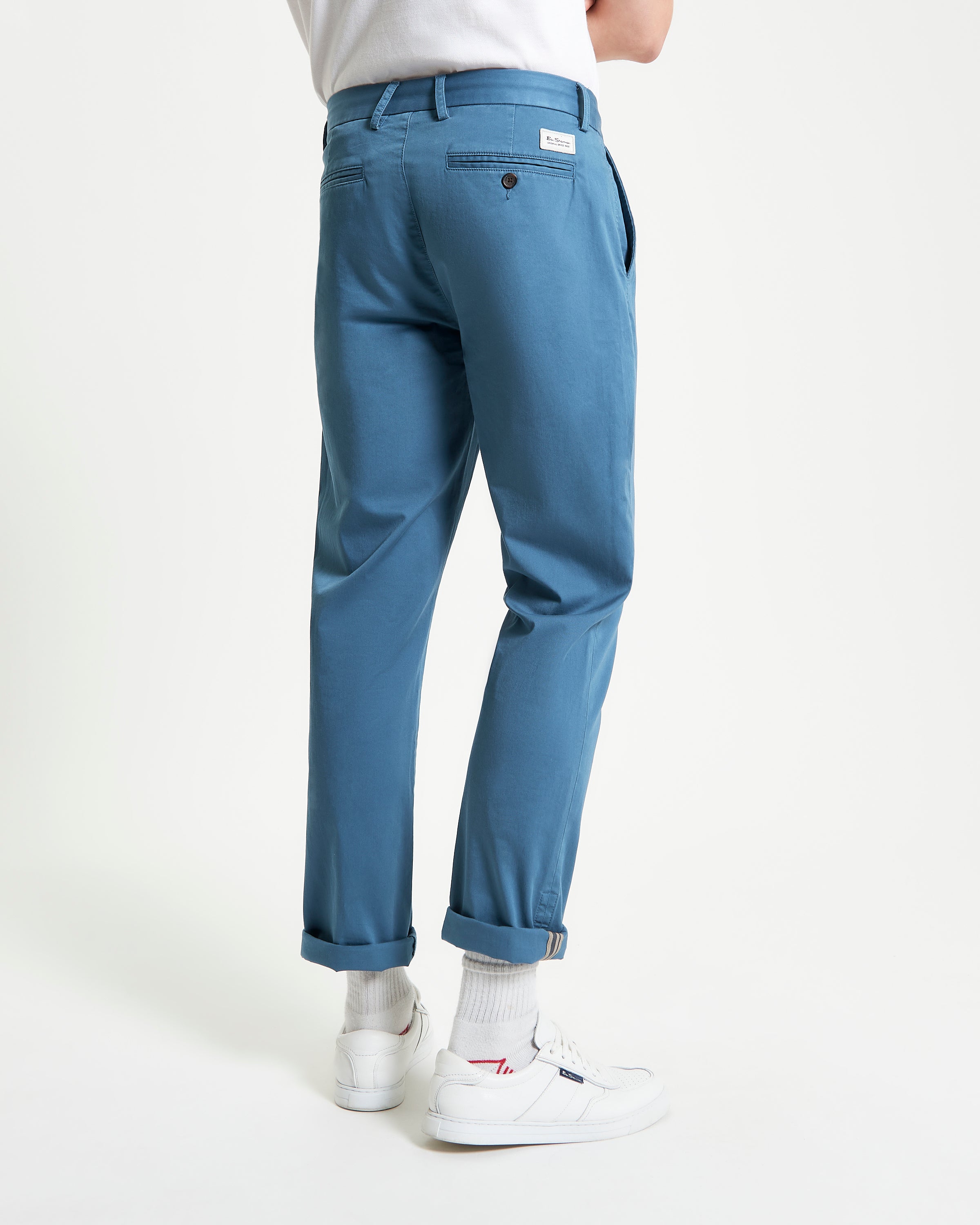 Signature Slim Stretch Chino – blue – stylish back view showcasing premium design and fit.
