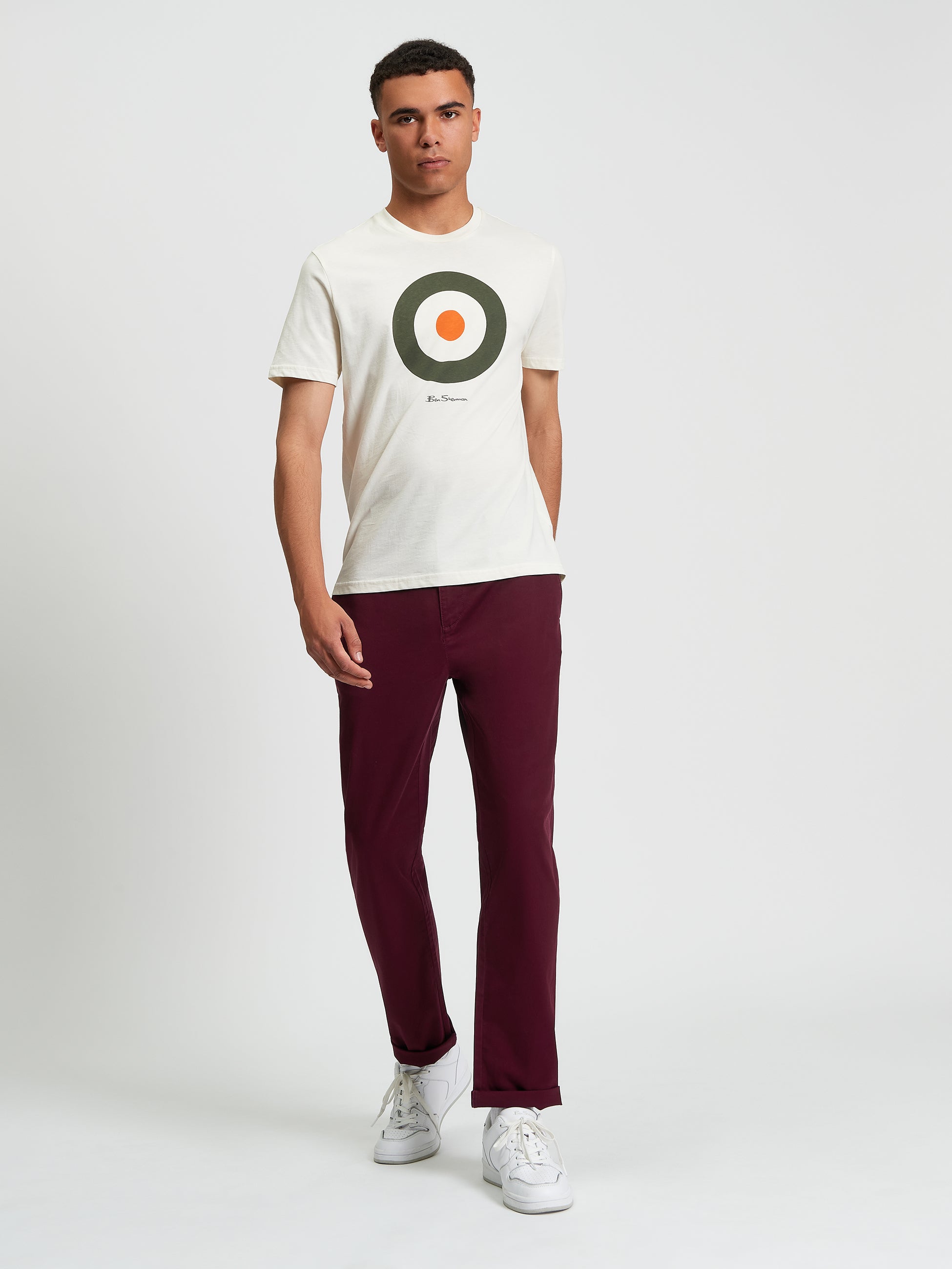 Signature Slim Stretch Chino - Dark Wine - Full Length View
