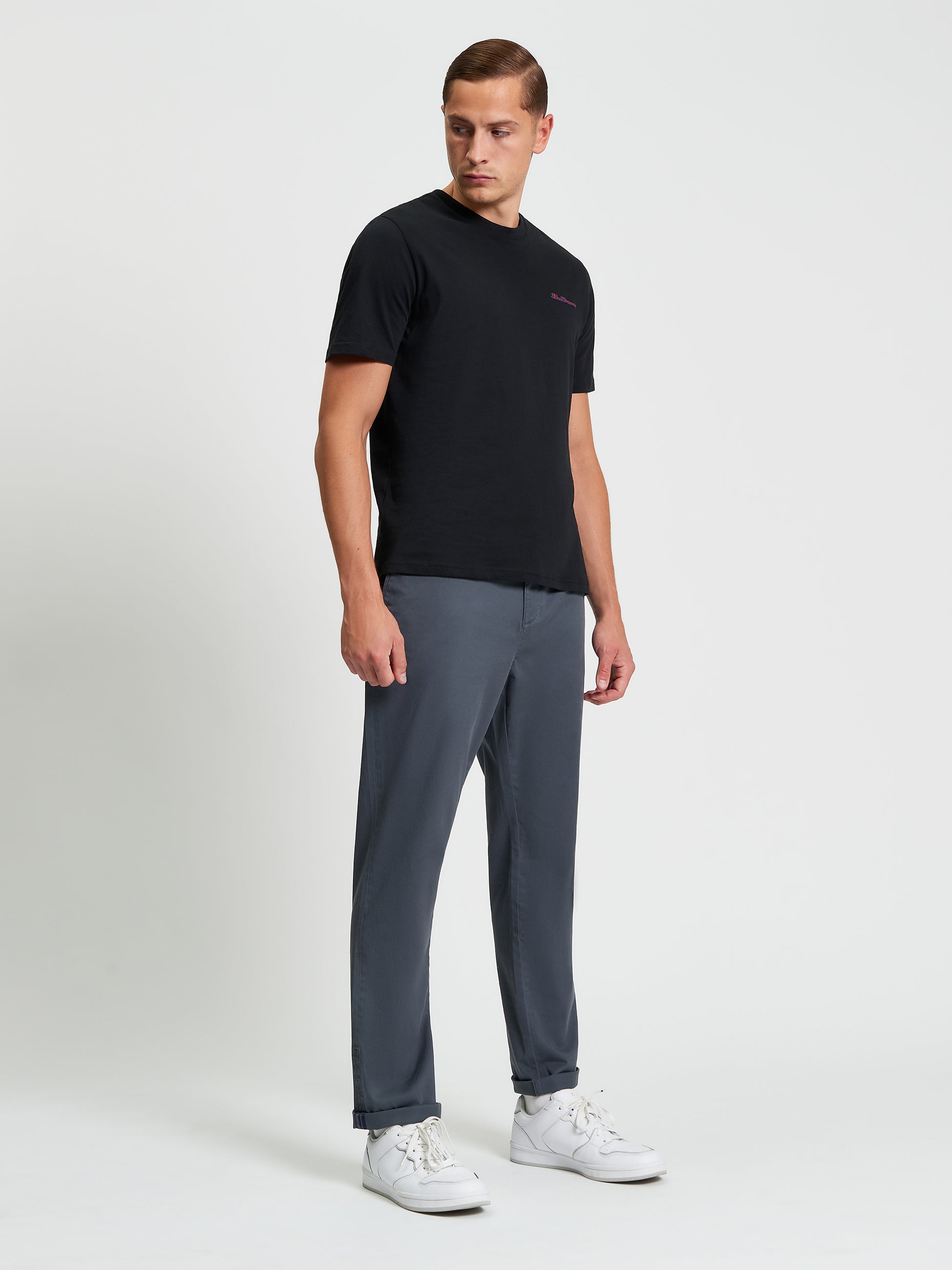 Signature Slim Stretch Chino - Slate - Full Length View