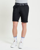 Signature Chino Short – Black – Smart and versatile cotton chino shorts with belt and stylish cuffed hem.