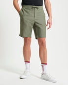 Linen Cotton Drawcord Short – Green, relaxed fit shorts for warm days, featuring drawstring waist and breathable fabric.