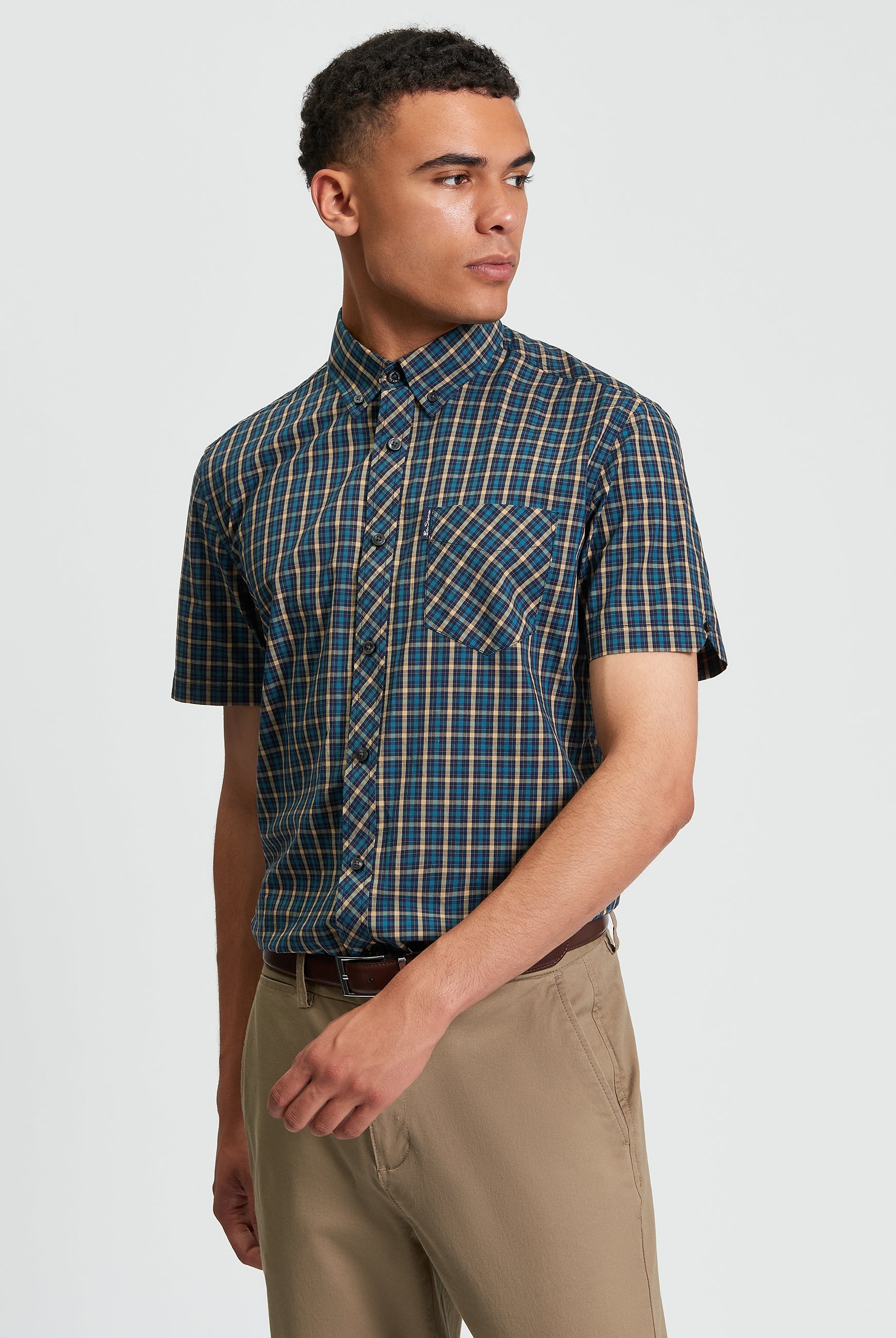 Signature House Check Short Sleeve Shirt - Teal - Front