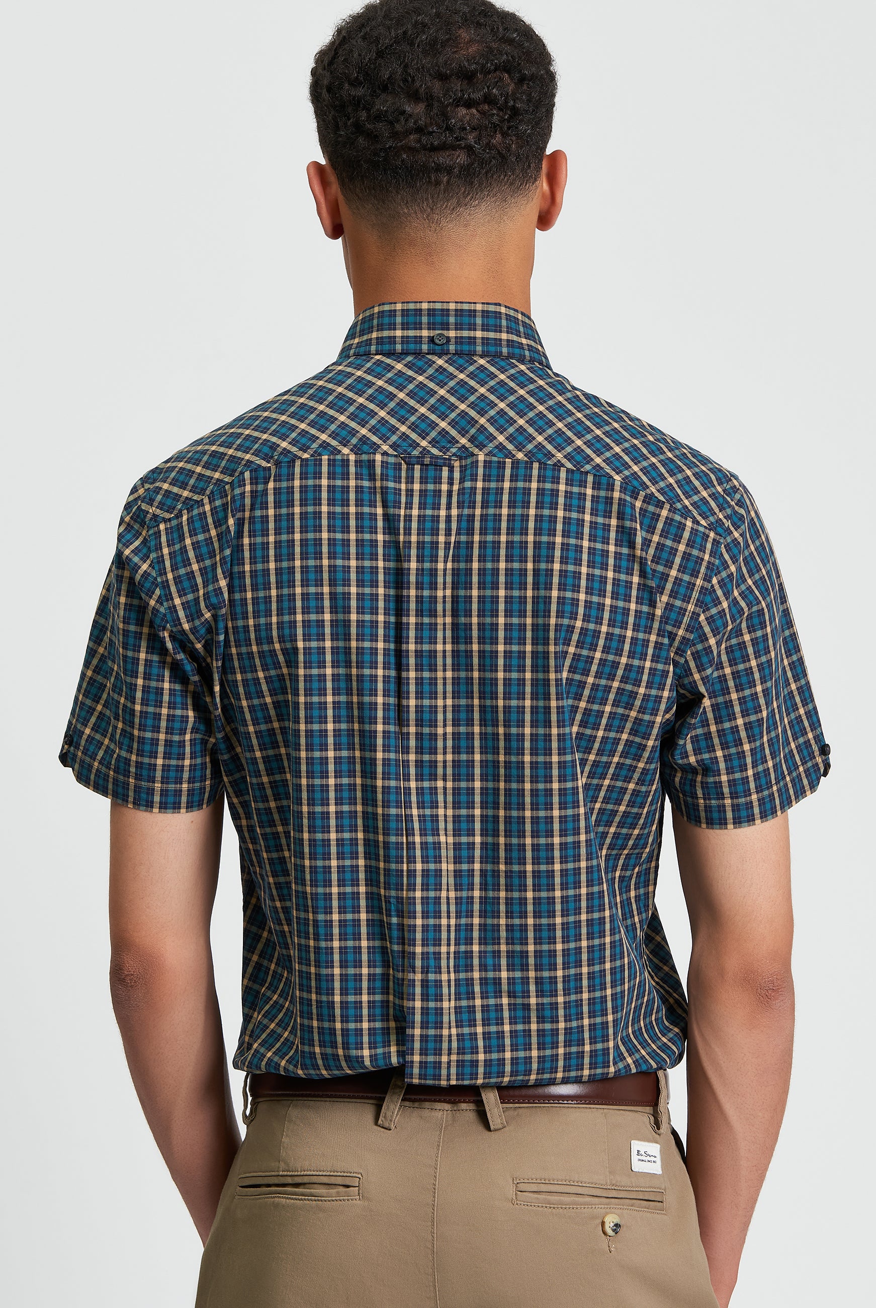 Signature House Check Short Sleeve Shirt - Teal - Back