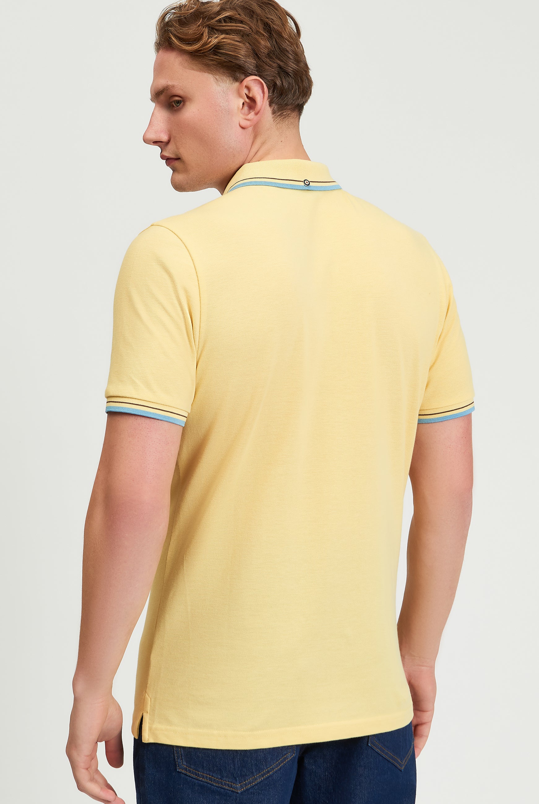 Signature Pique Polo β Yellow β Back view showing contrast detailing and regular fit.