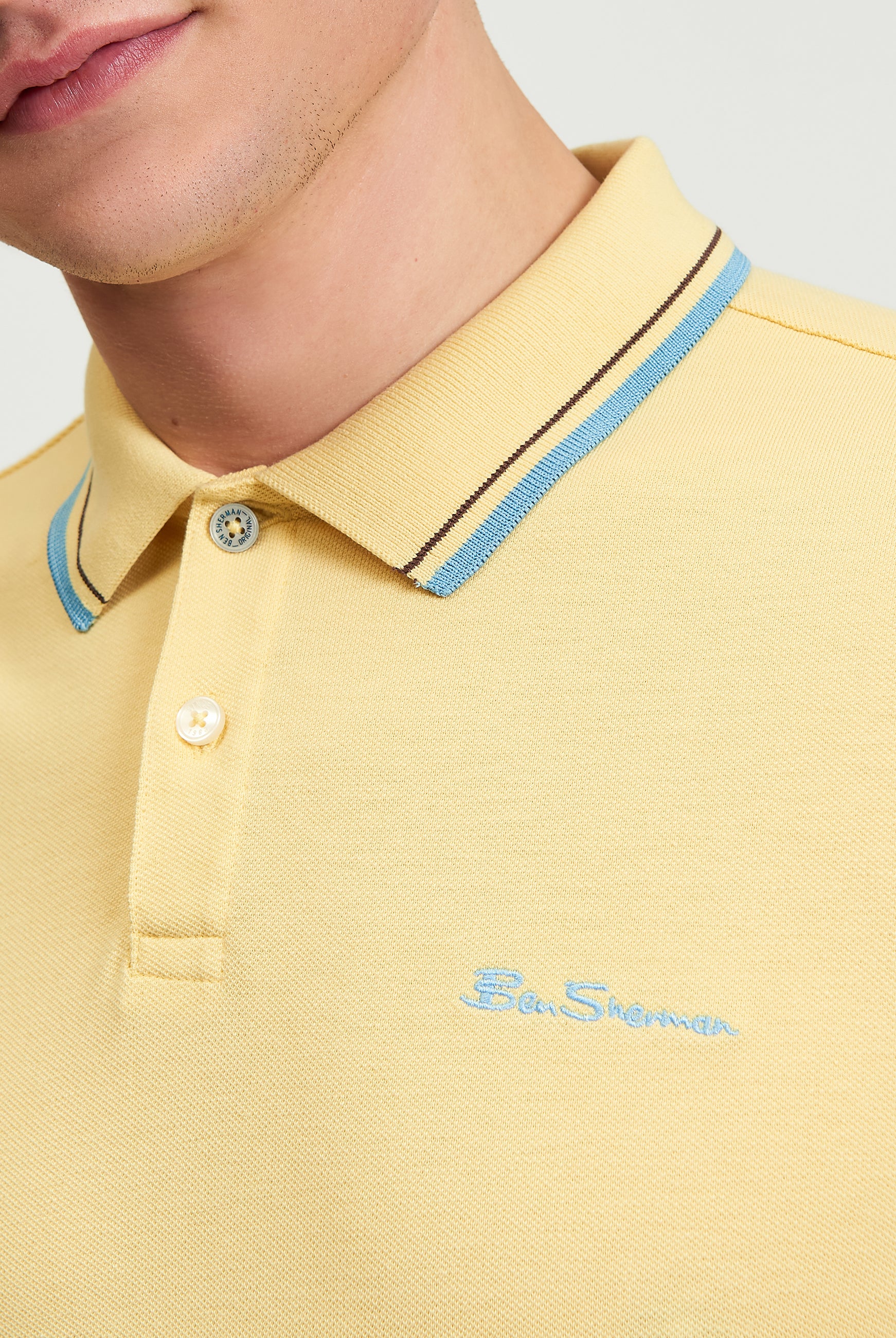 Signature Pique Polo β Yellow with contrast detailing and Ben Sherman logo