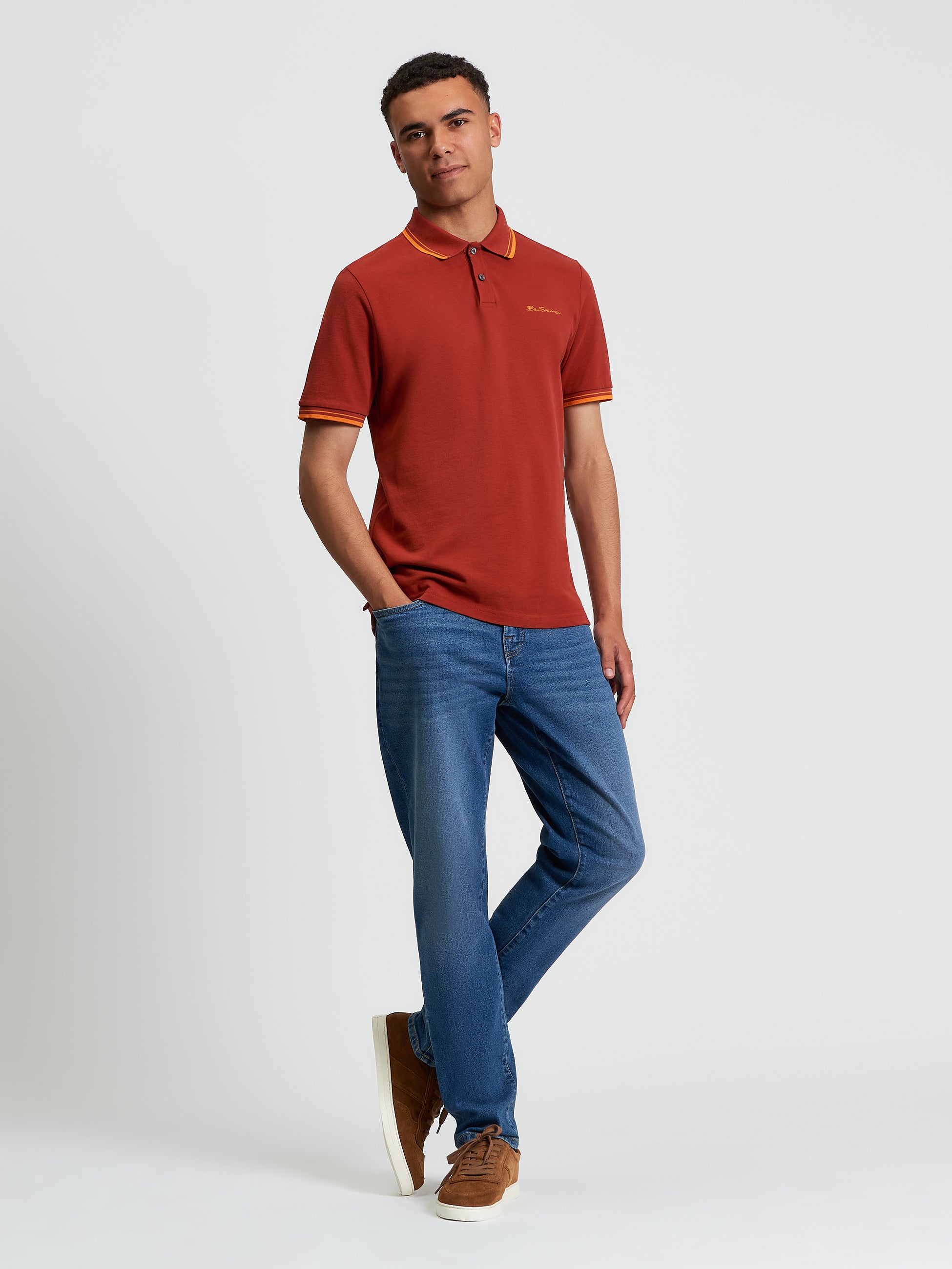 Signature Pique Polo - Burnt Orange - Full Length View
