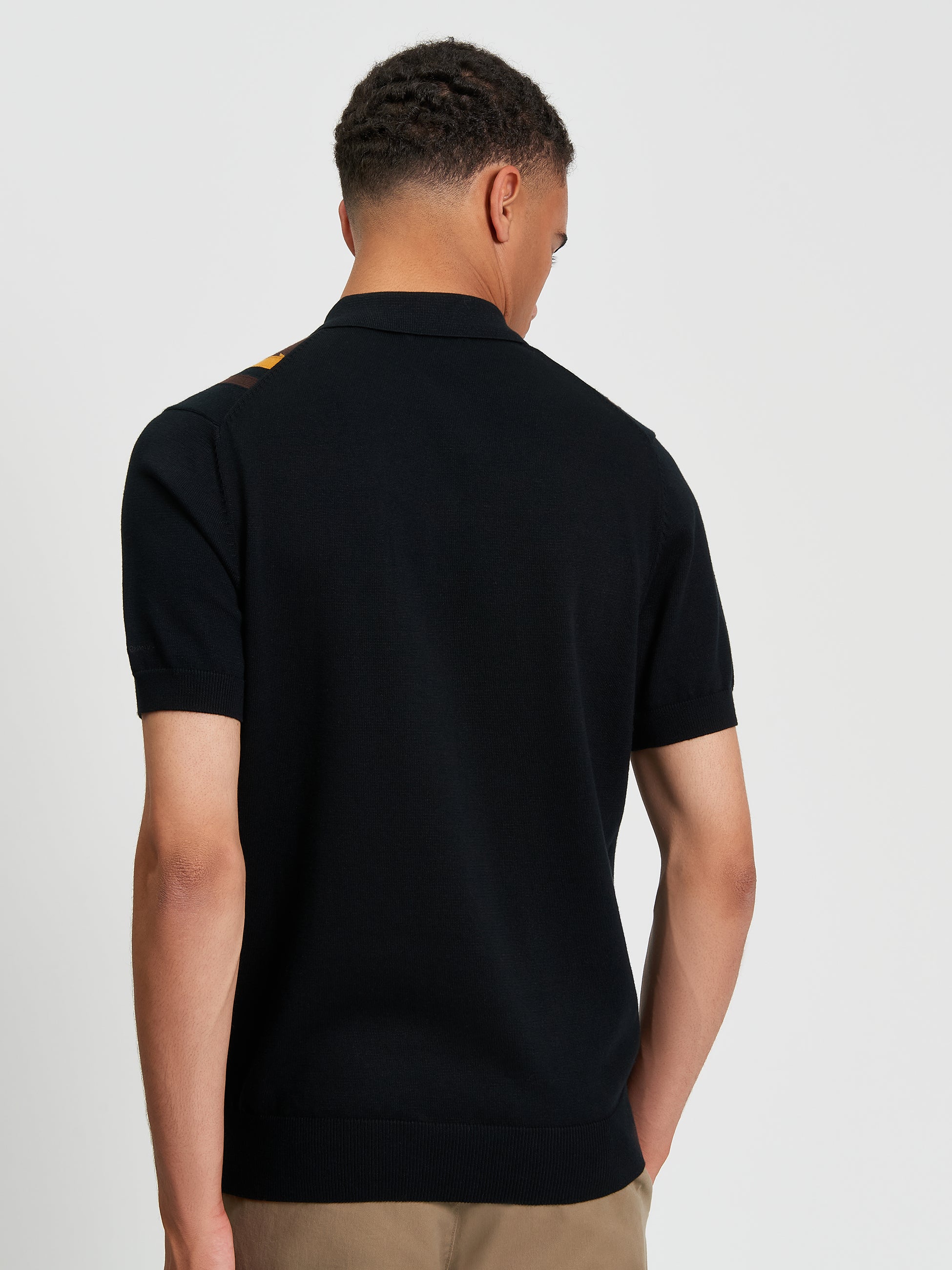 Stripe Knitted Polo Black