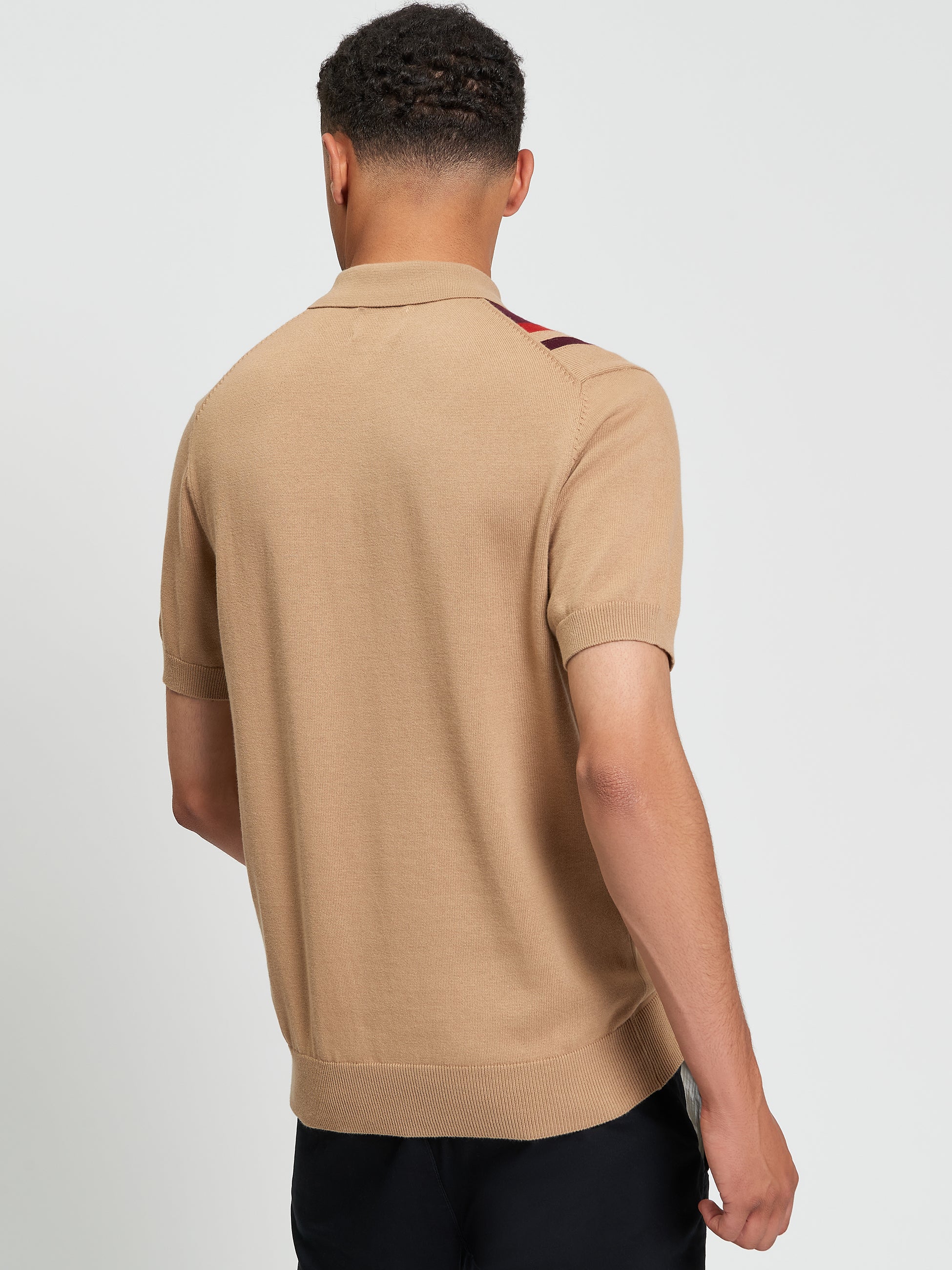 Stripe Knitted Polo Tan Biege