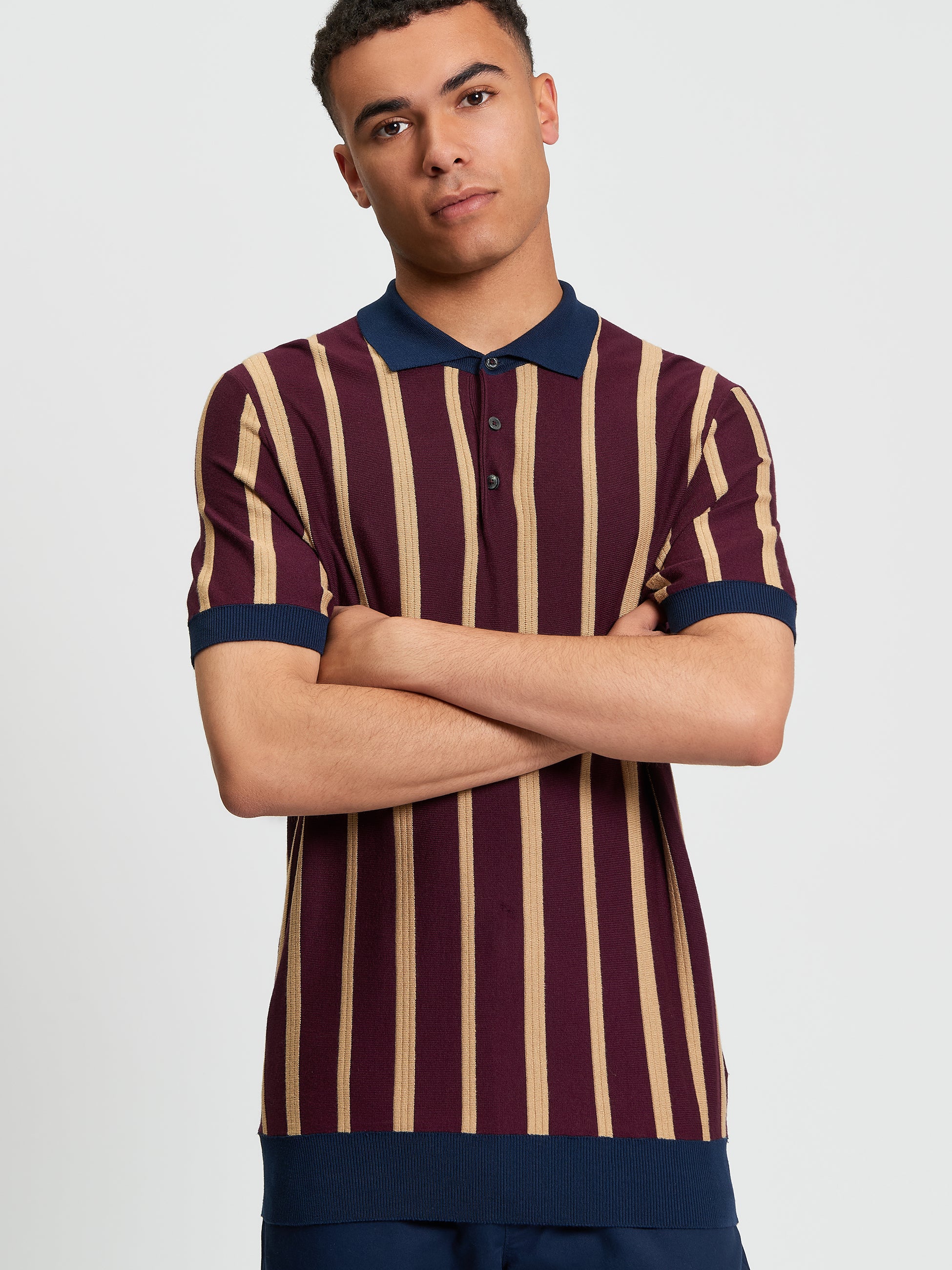 Raised Stripe Polo - Dark Wine - Front
