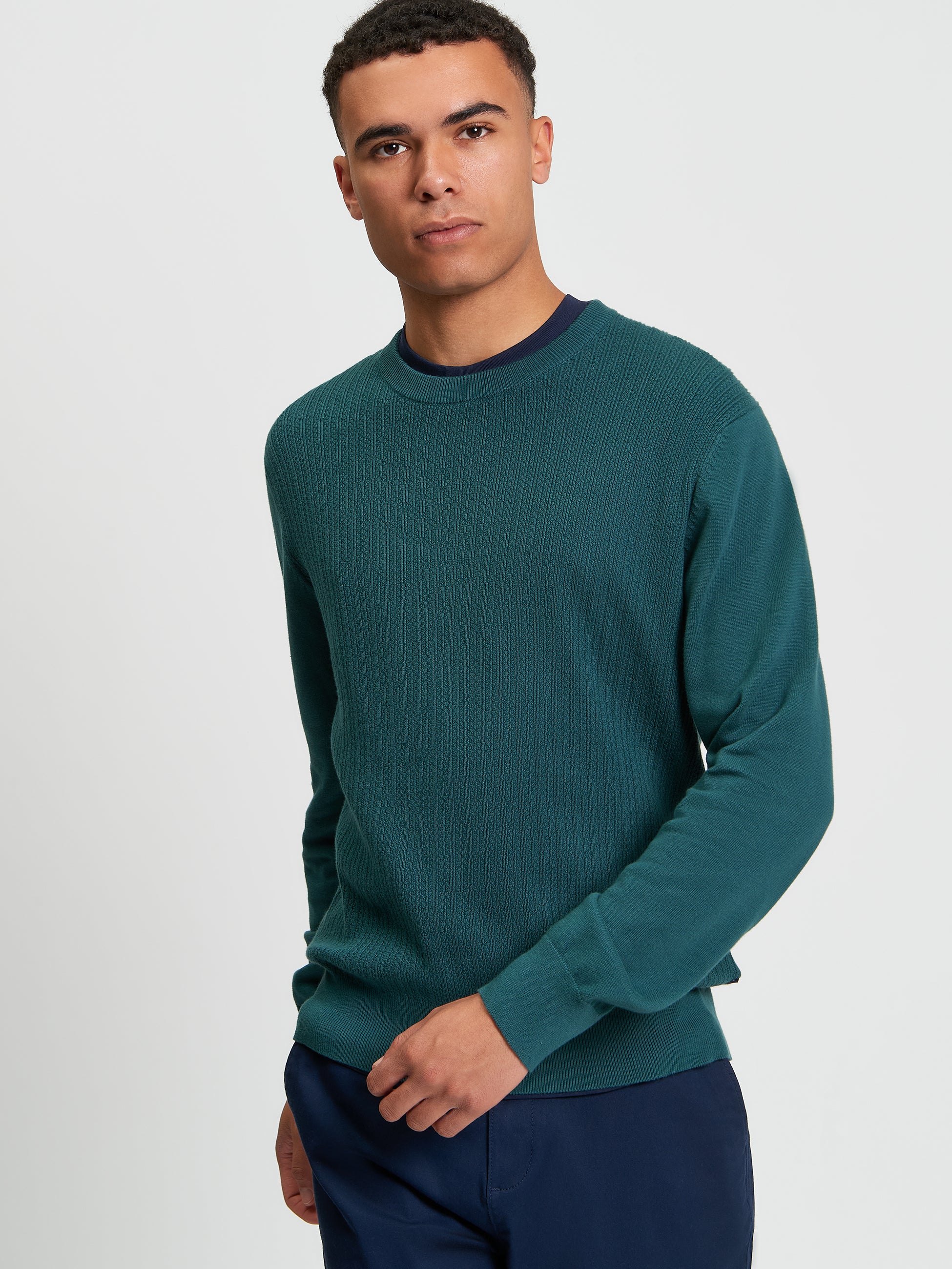 Textured Front Crew Neck Sweater