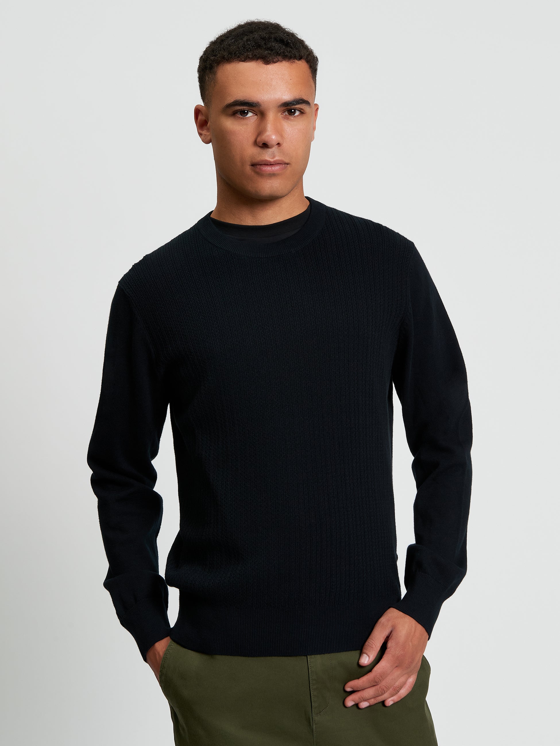 Textured Front Crew - Black - Front