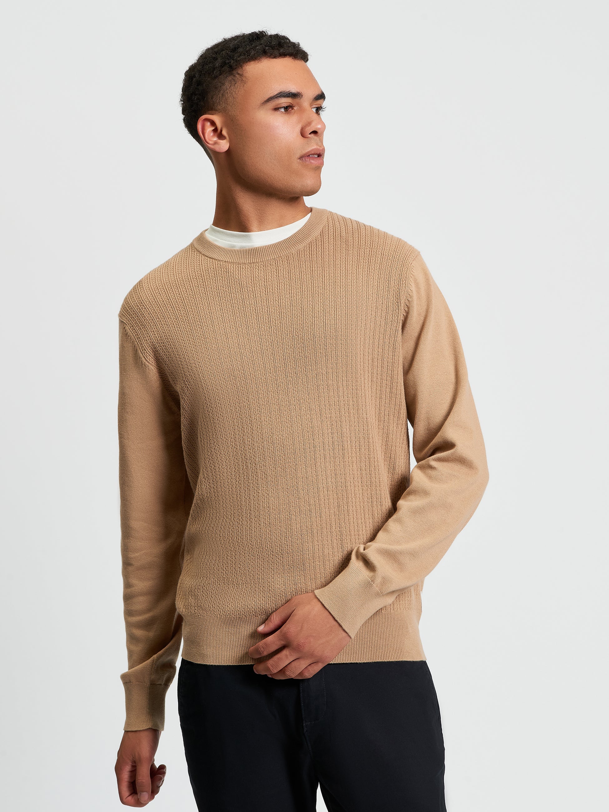 Textured Front Crew Neck Sweater