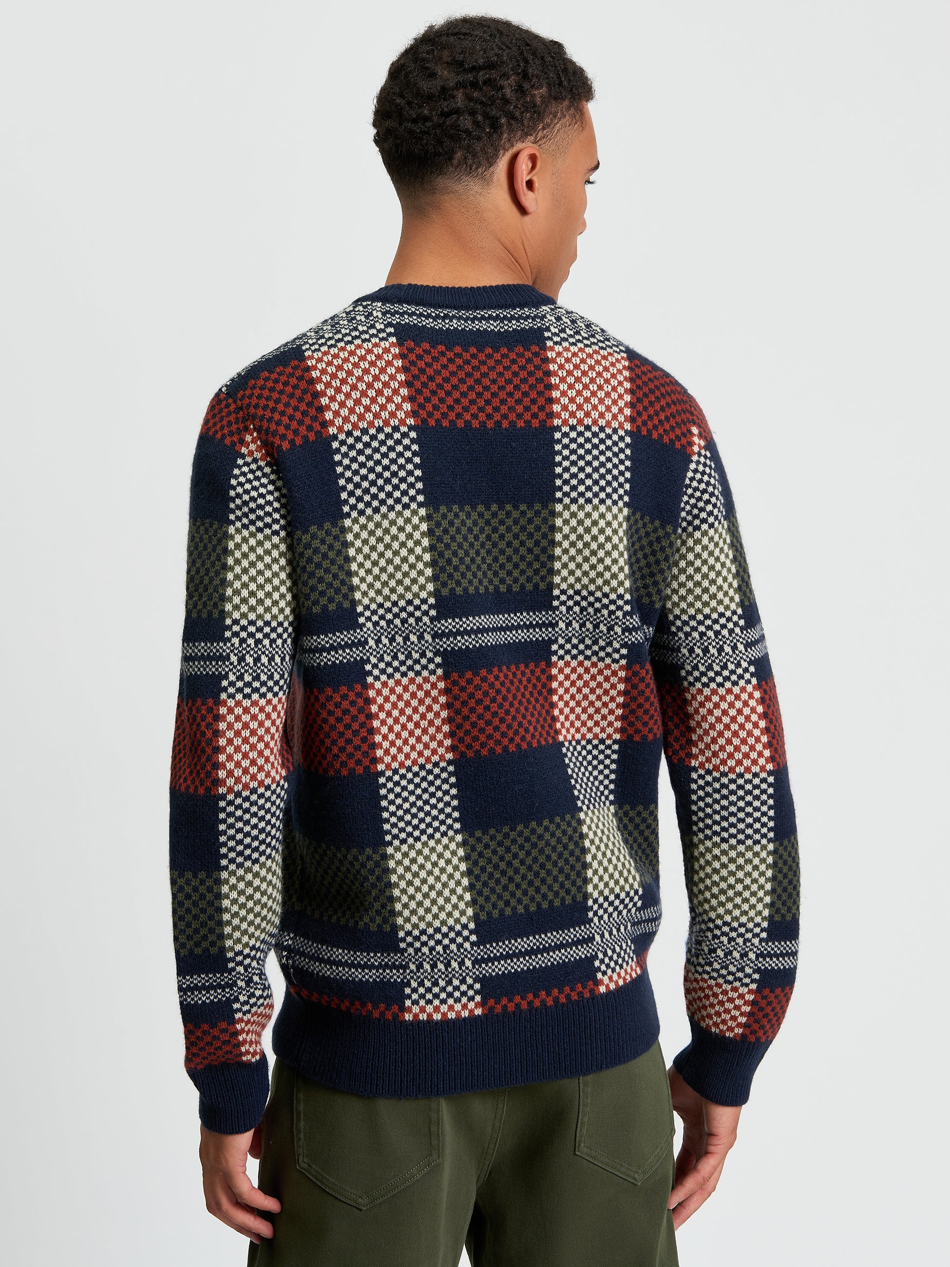 Jacquard Check Crew - Dark Navy - Back