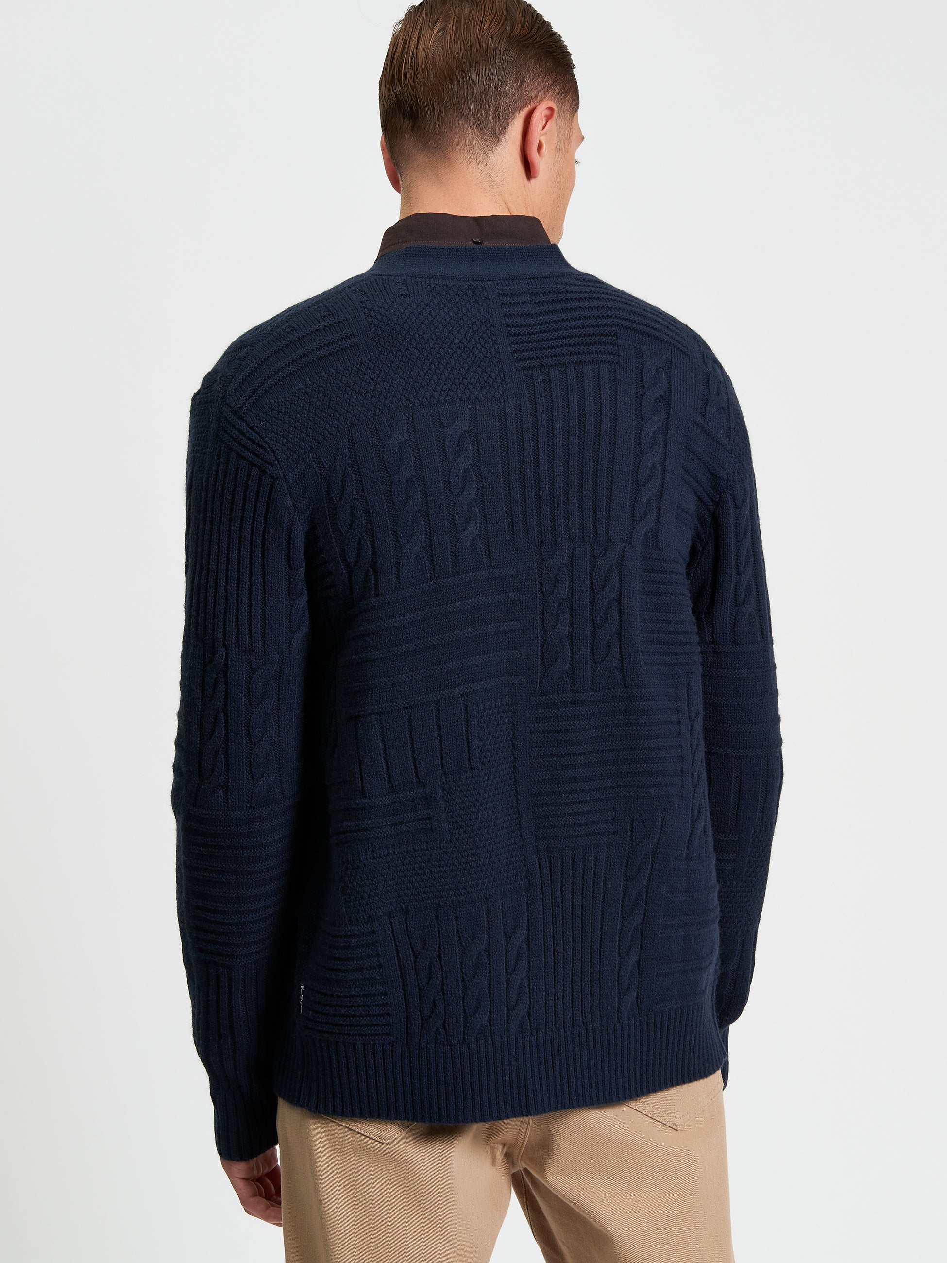 Texture Block Cardigan - Dark Navy - Back