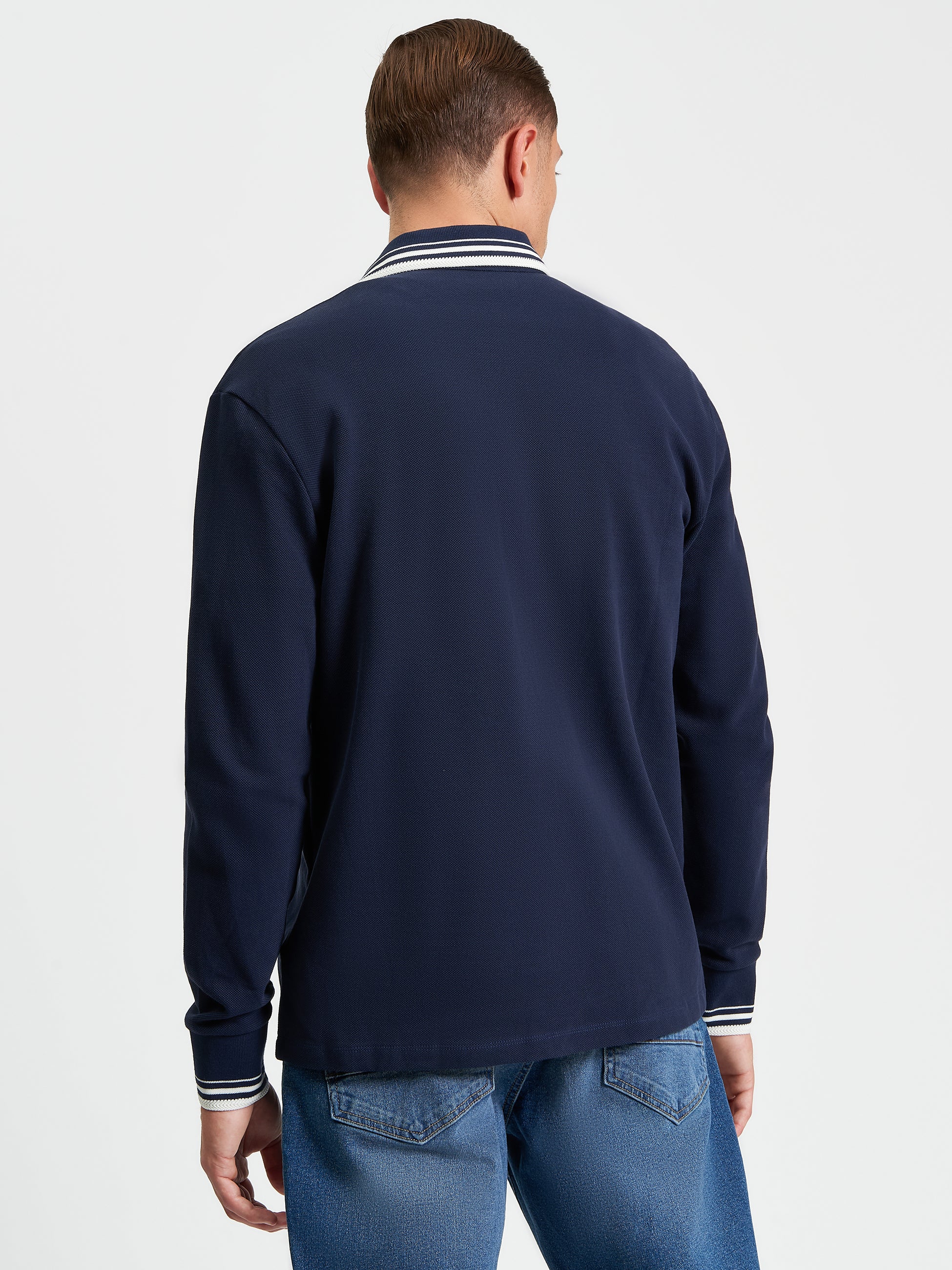 Long Sleeve Polo Top Navy
