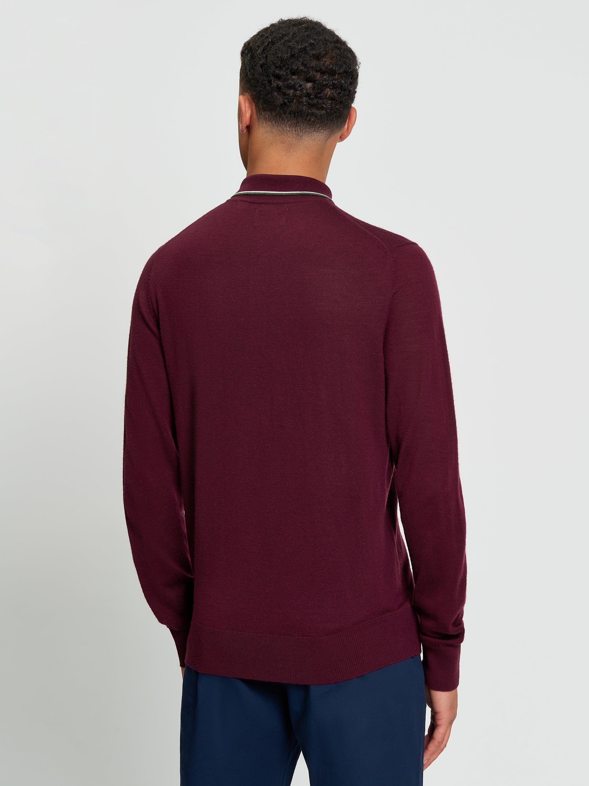 Wool Polo Top Long Sleeve Burgundy
