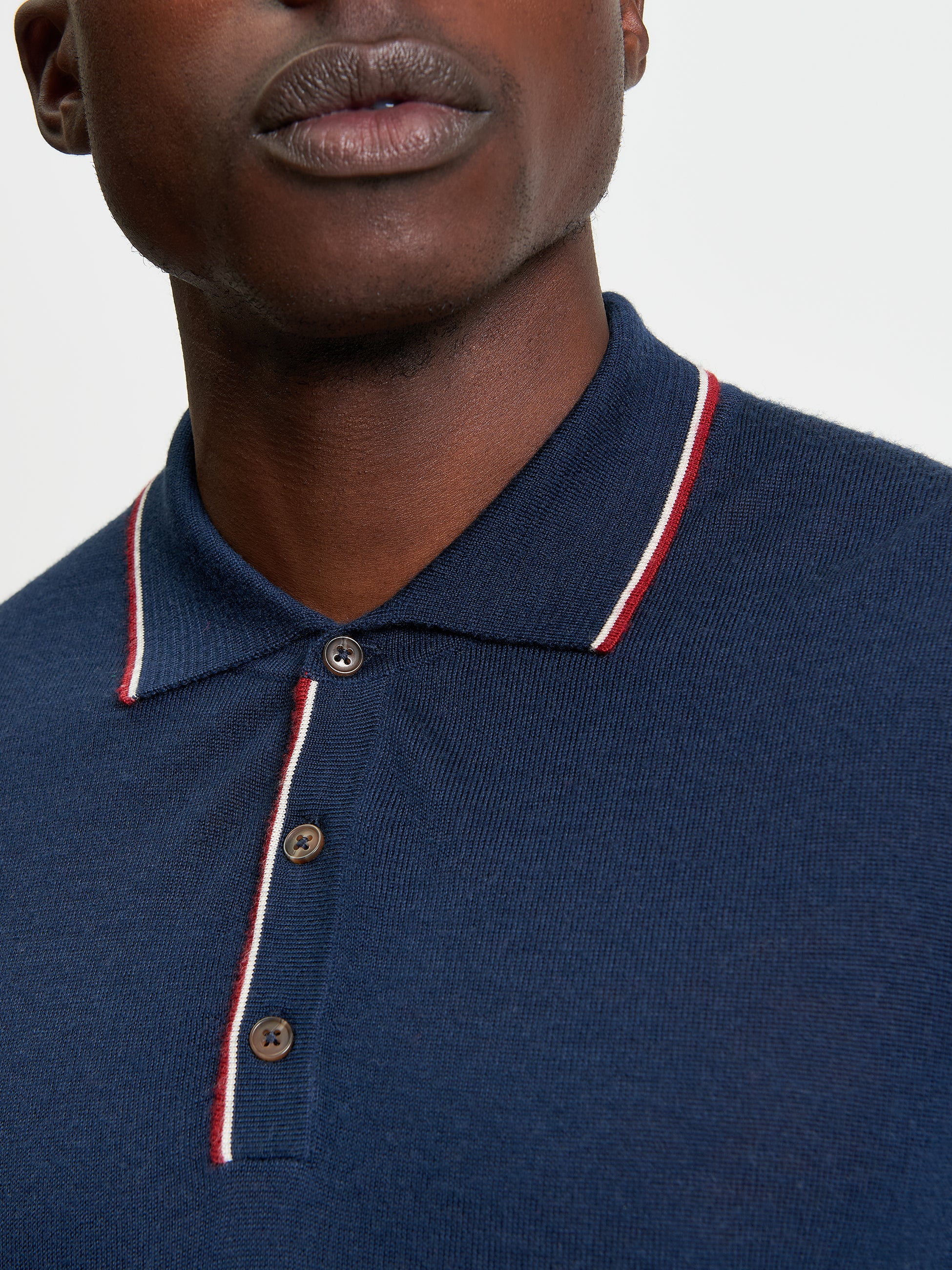 Wool Polo Top Long Sleeve Navy