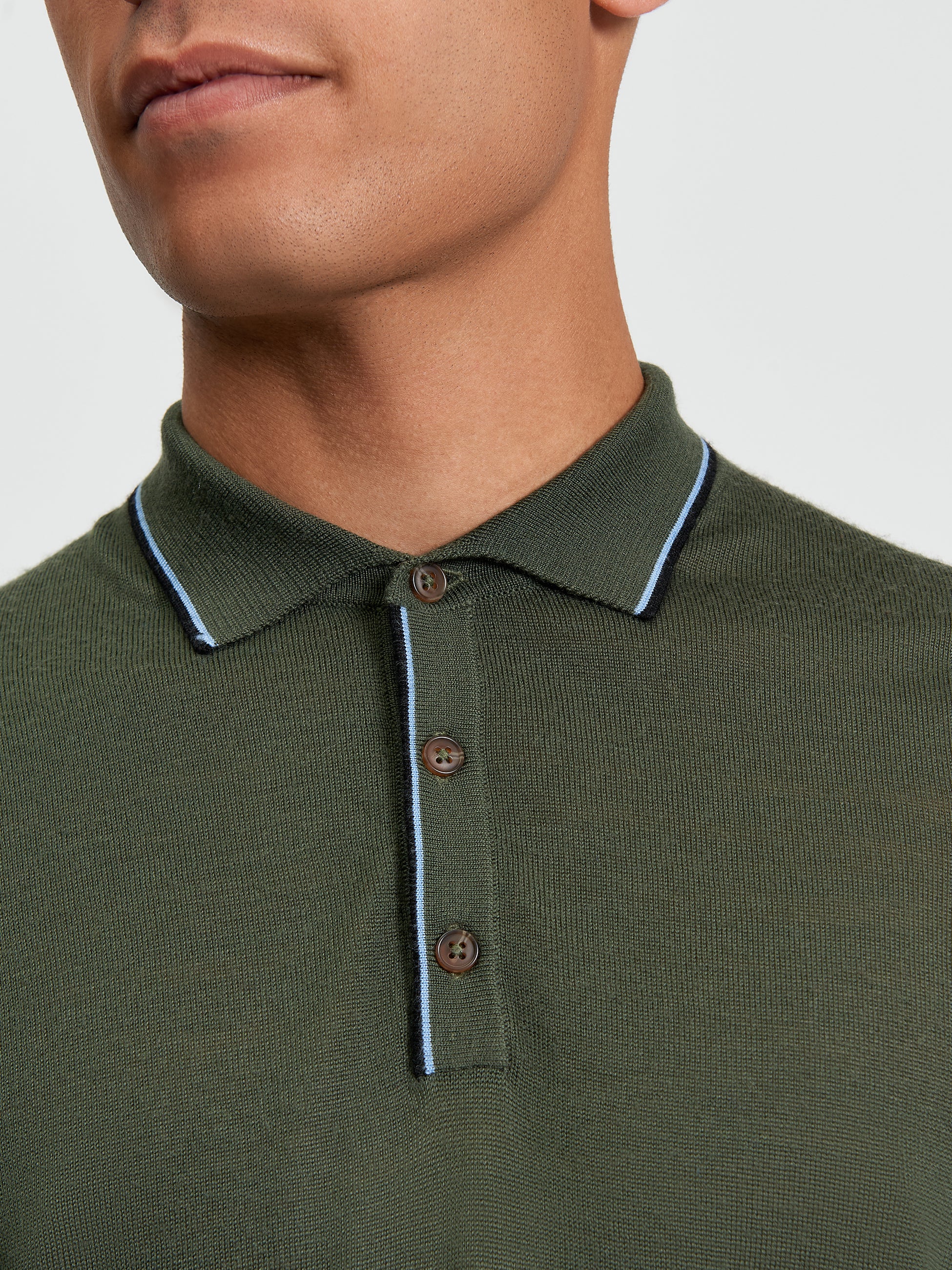 Wool Polo Top Long Sleeve Beige Tan