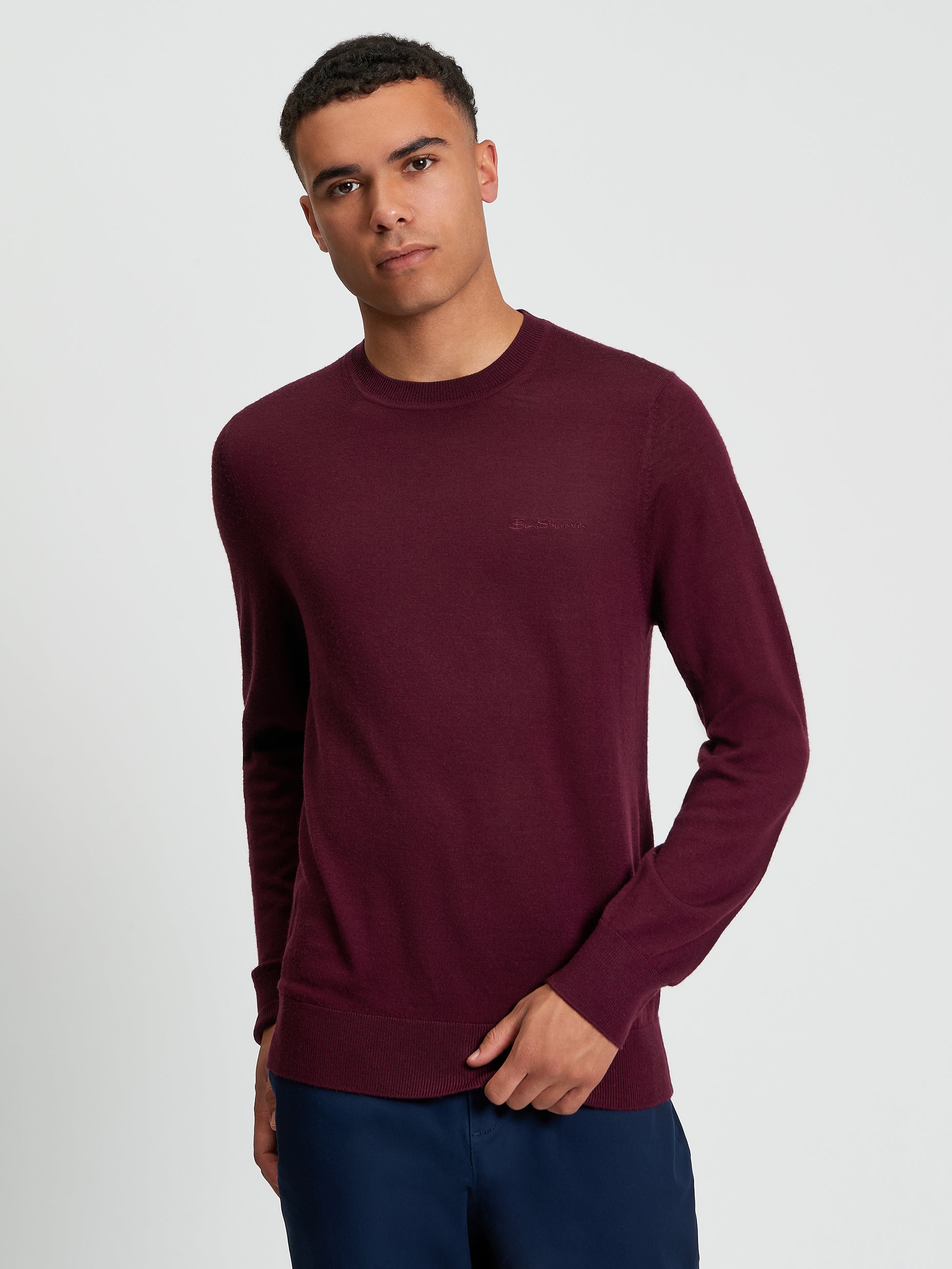 Merino Crew Neck - Dark Wine - Front