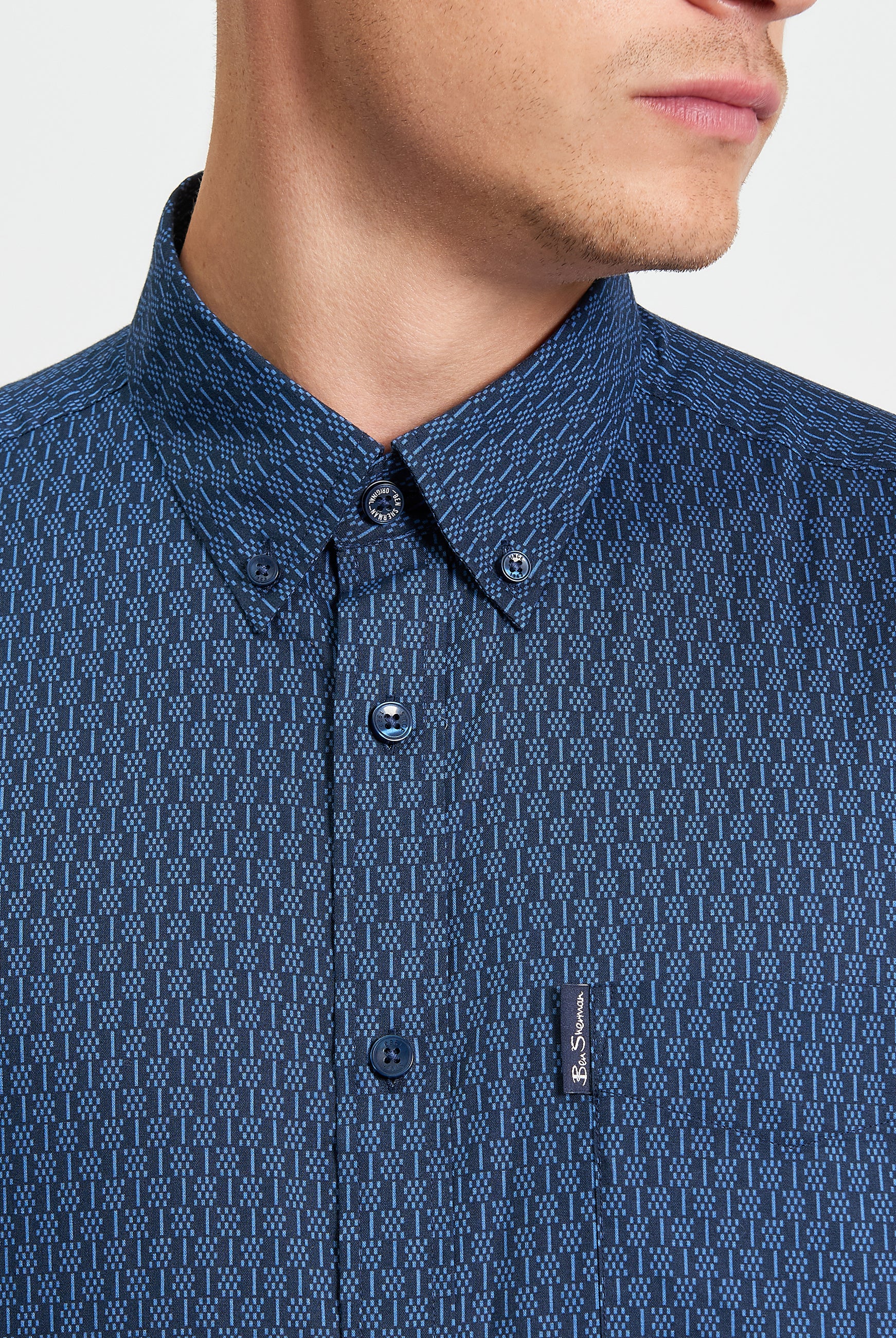 Mono Geo Print Shirt - Cobalt - Close Up