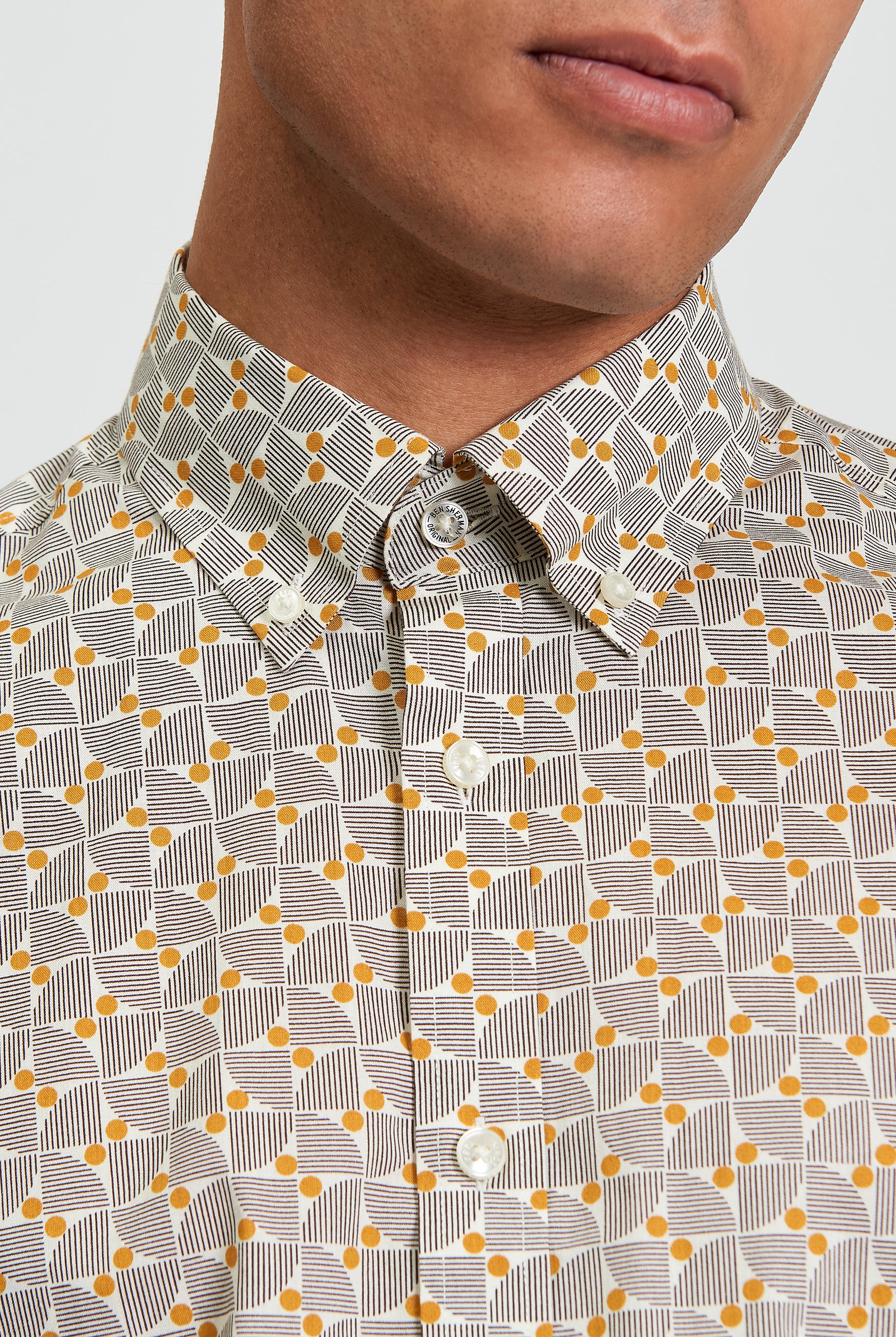 Retro Geo Print Shirt - Mustard - Close Up