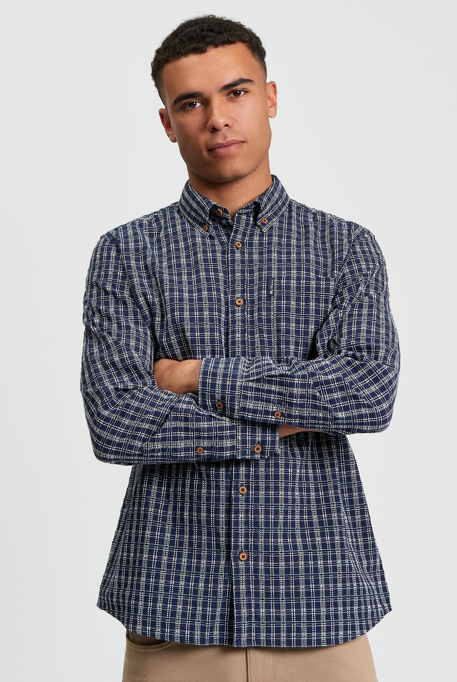 Raised Yarn Check Shirt - Dark Navy - Front