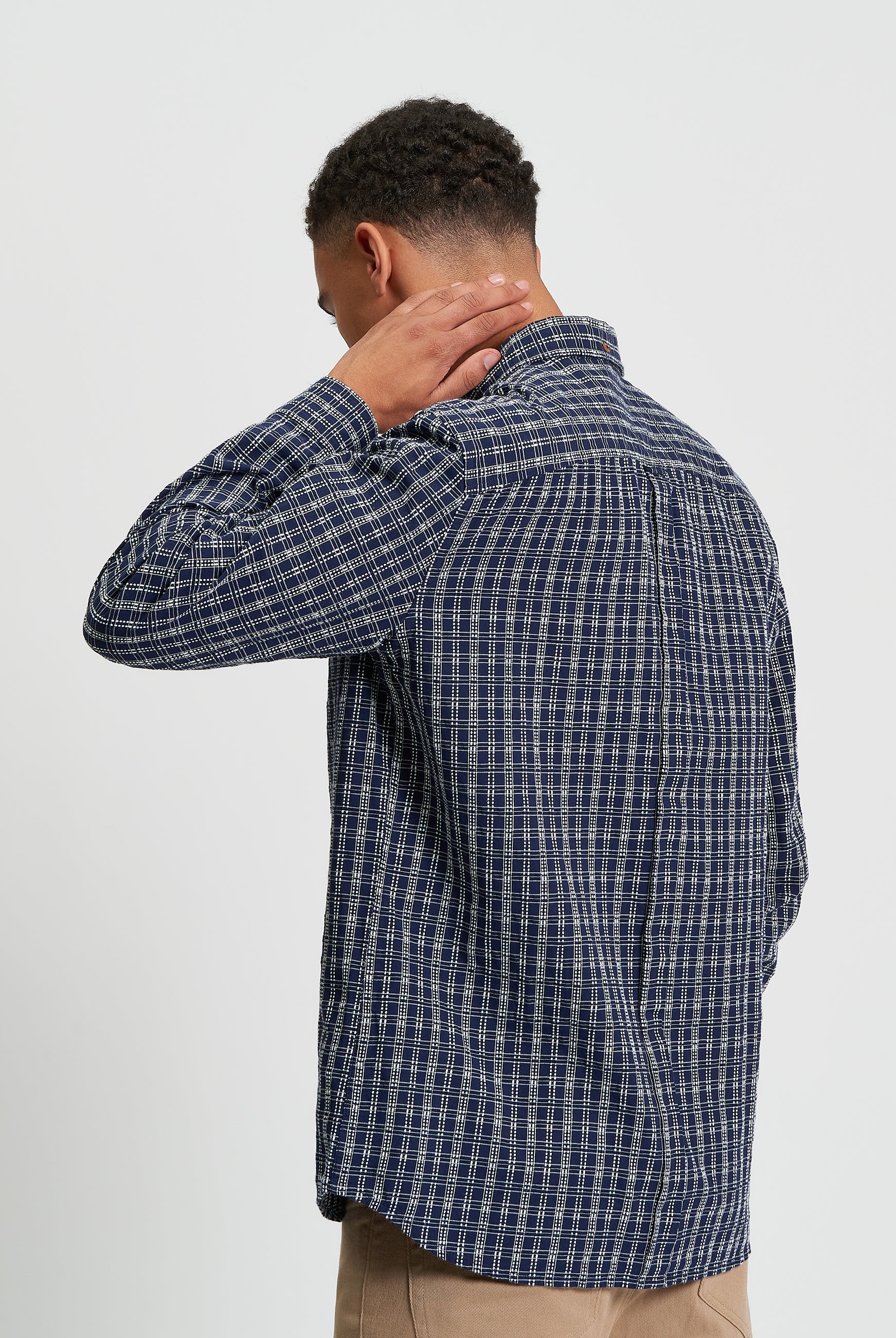 Raised Yarn Check Shirt - Dark Navy - Back
