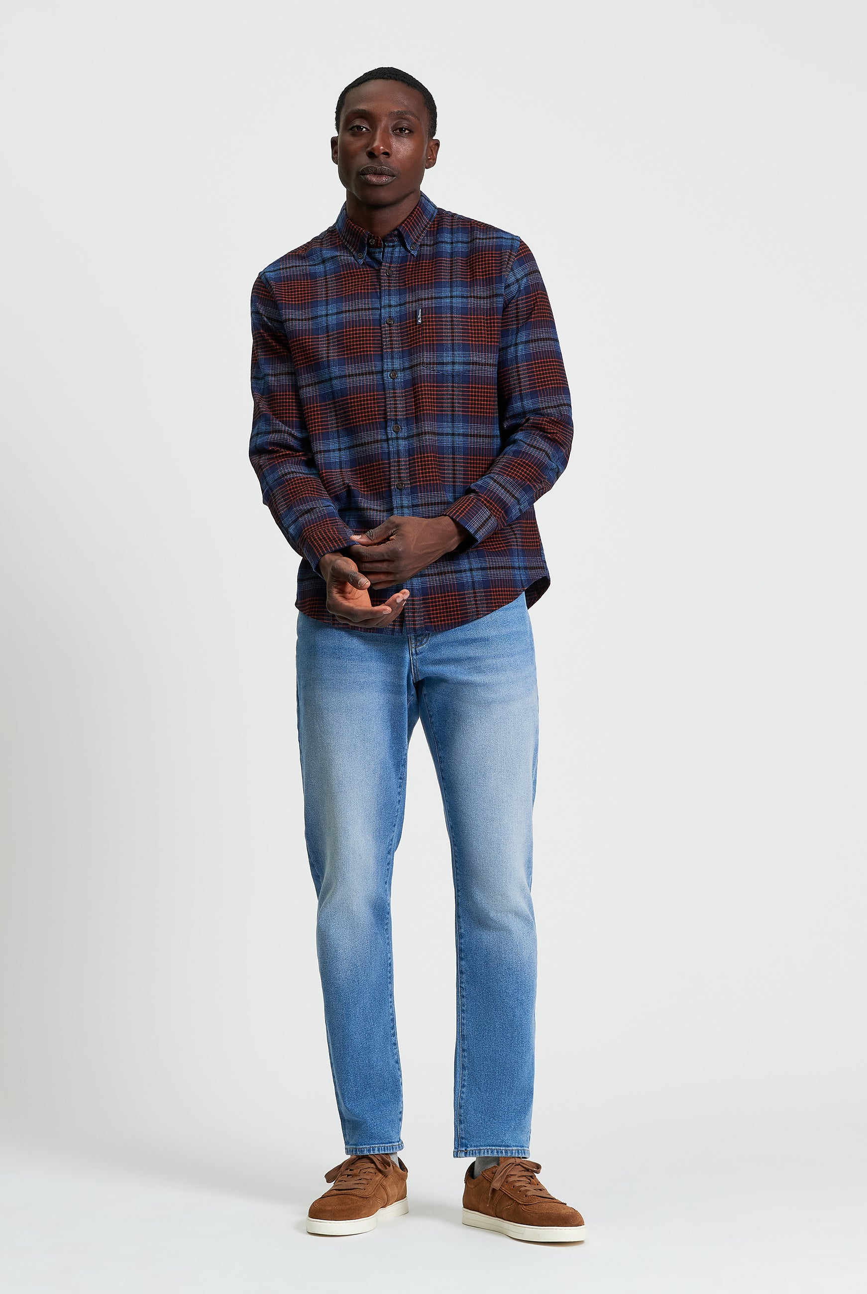 Ombre Check Shirt - Marine - Full Length