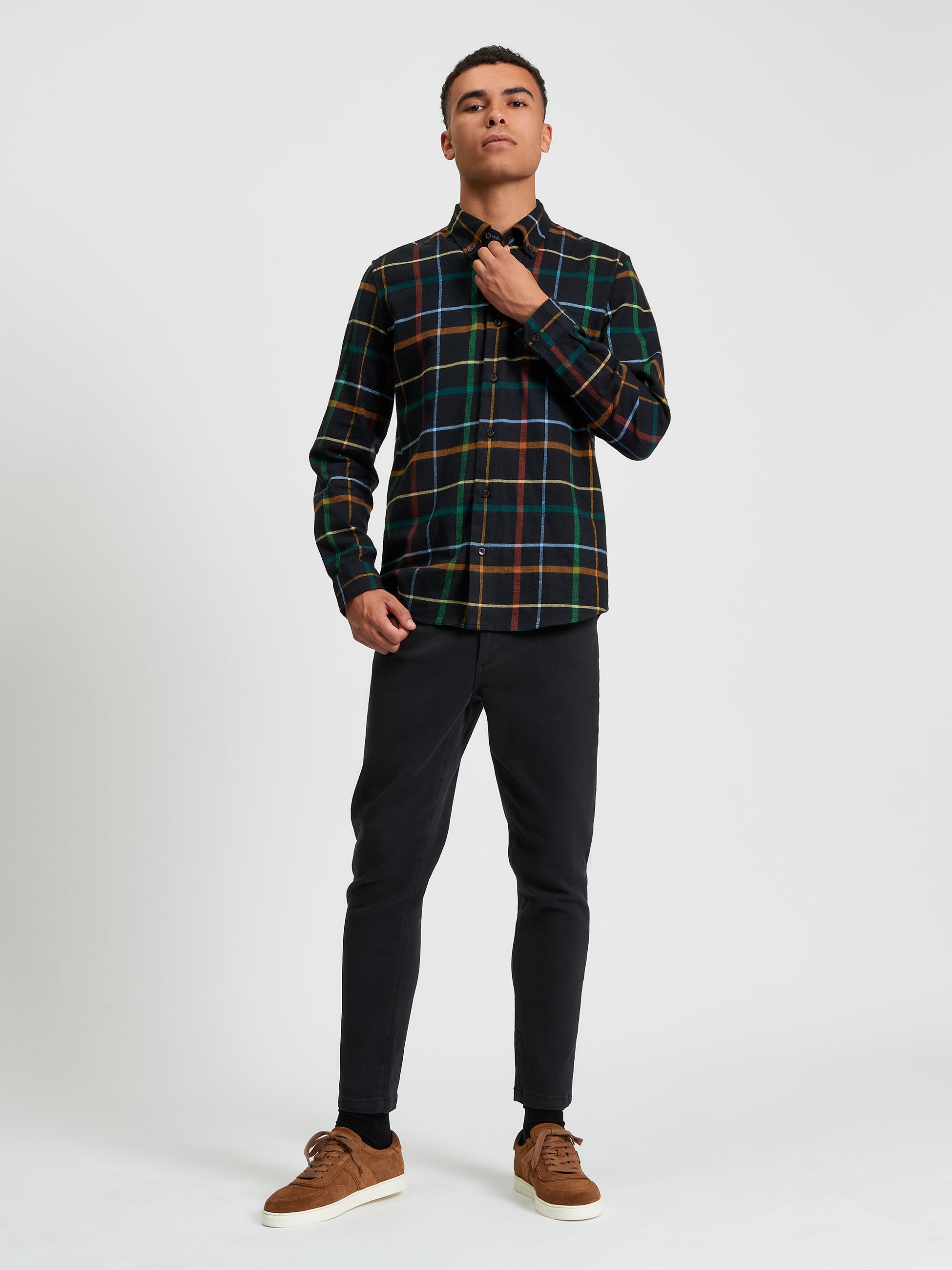 Oversized Brushed Check - Black - Full Length