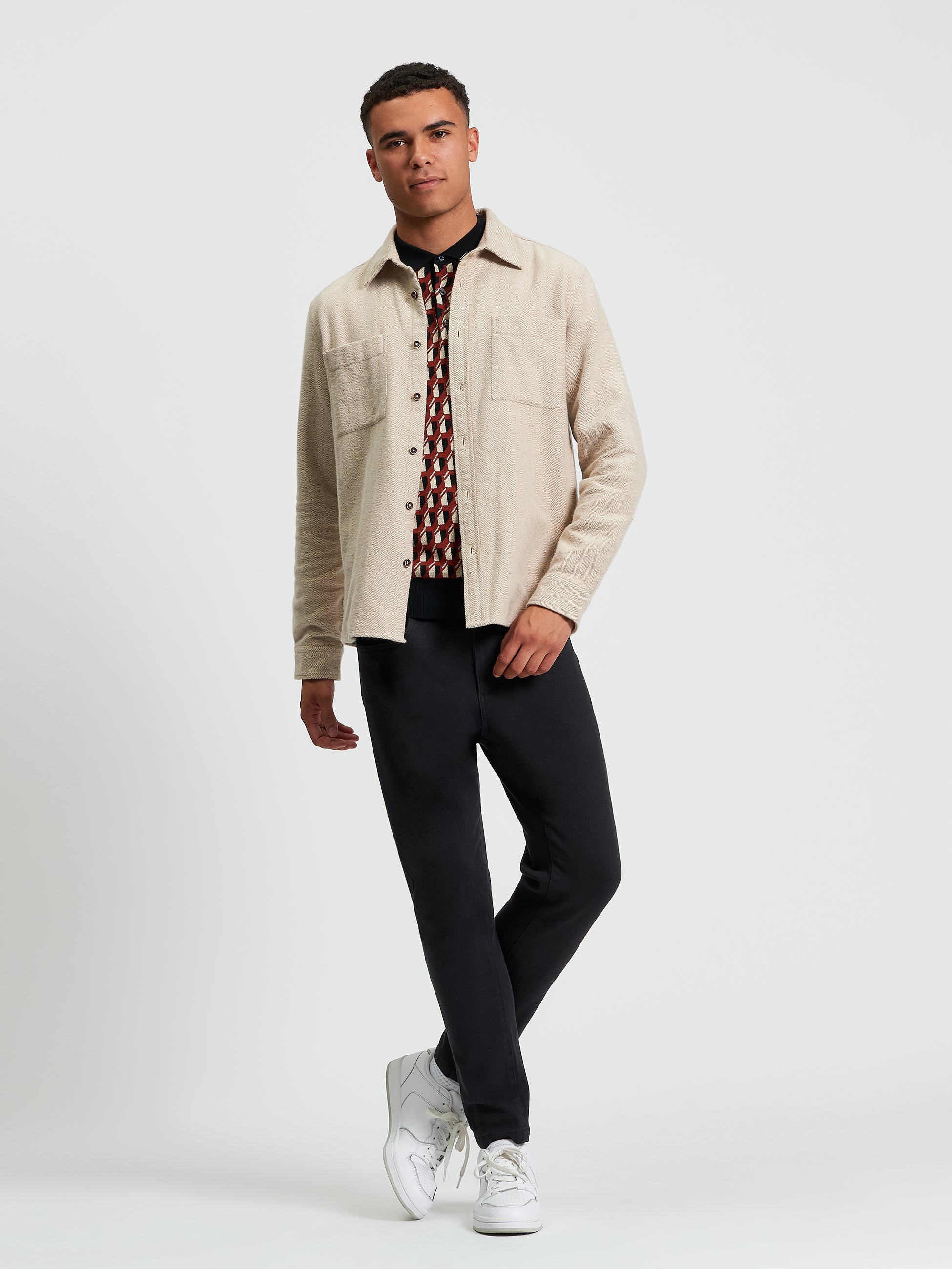 Brushed Herringbone Overshirt - Bronze - Full Length