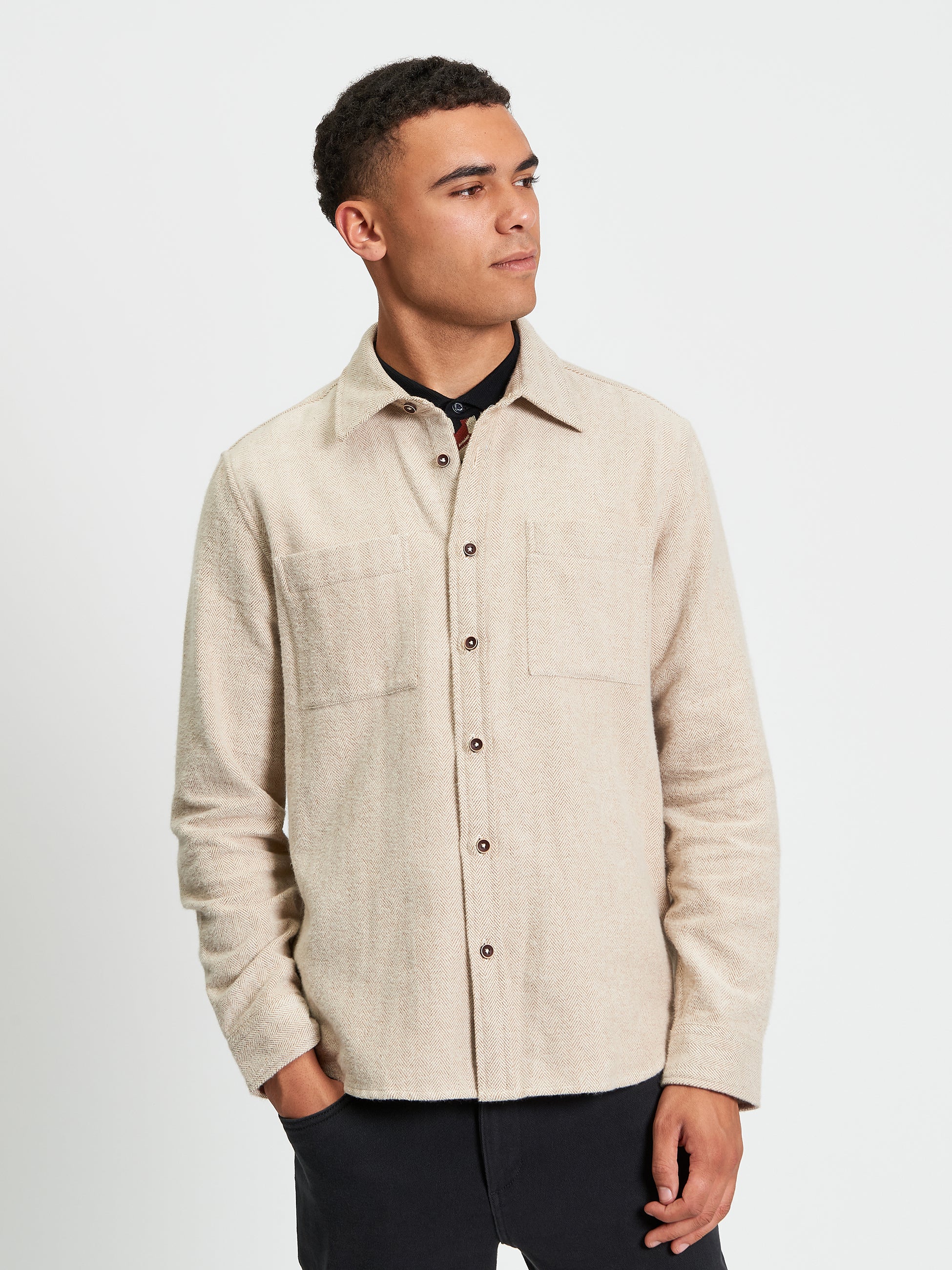 Brushed Herringbone Overshirt - Bronze - Front