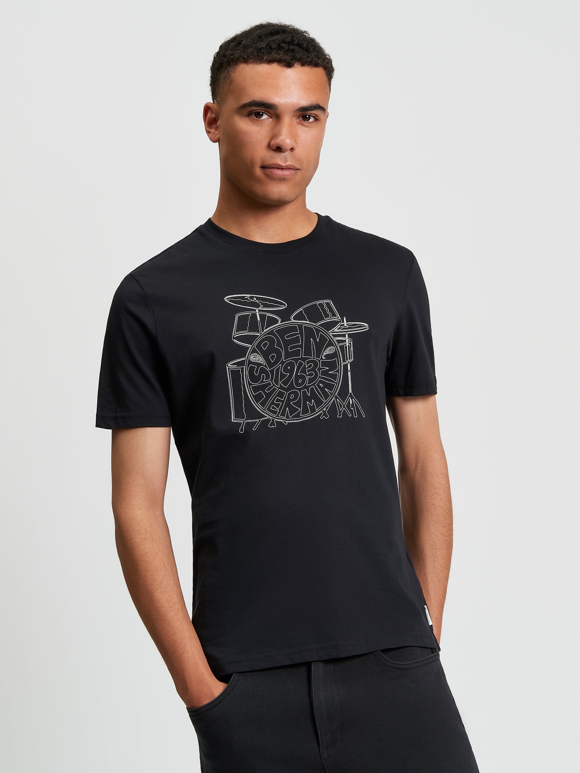 Drum Kit Print T-Shirt Black