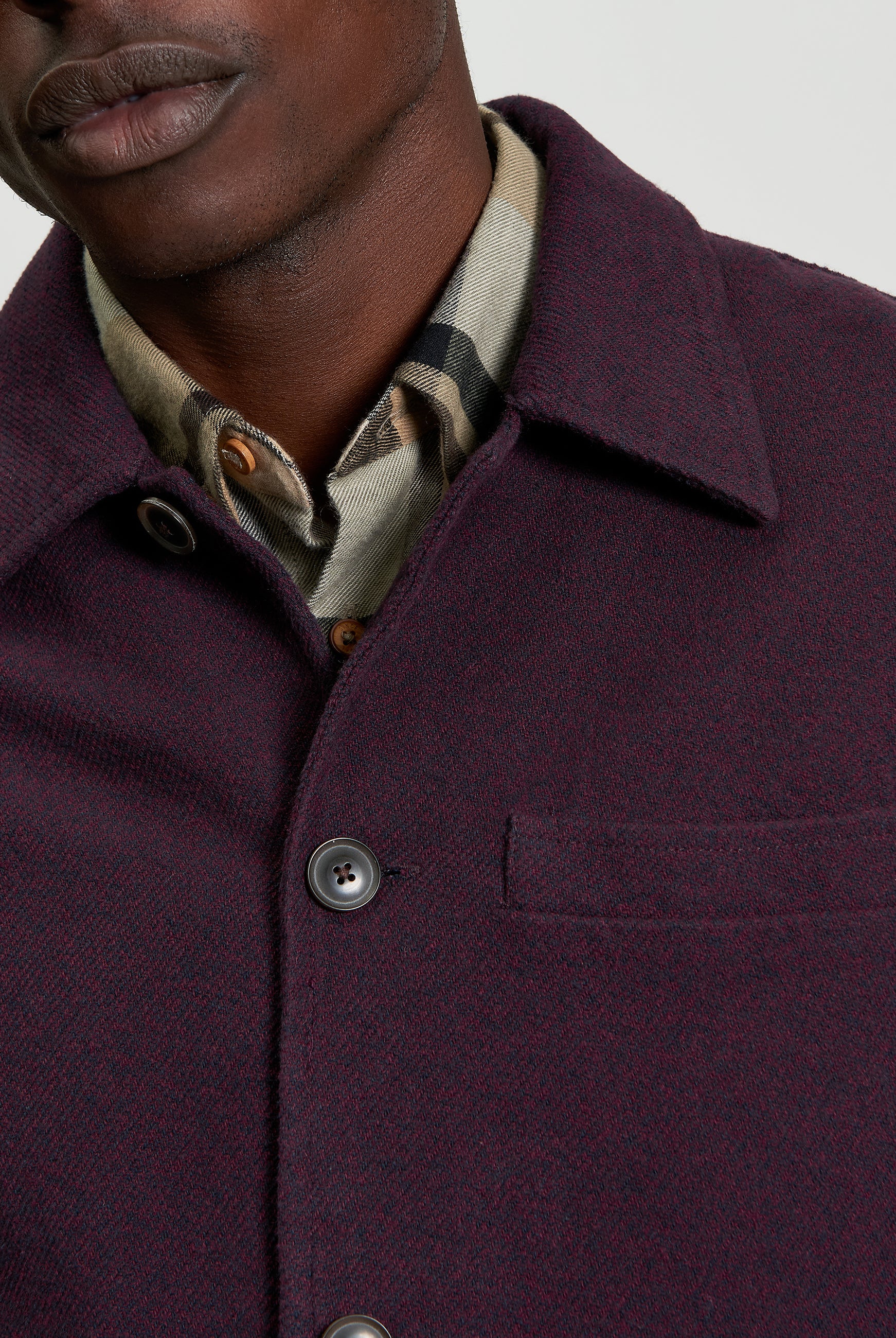 Warm Chore Jacket - Dark Wine - Close Up