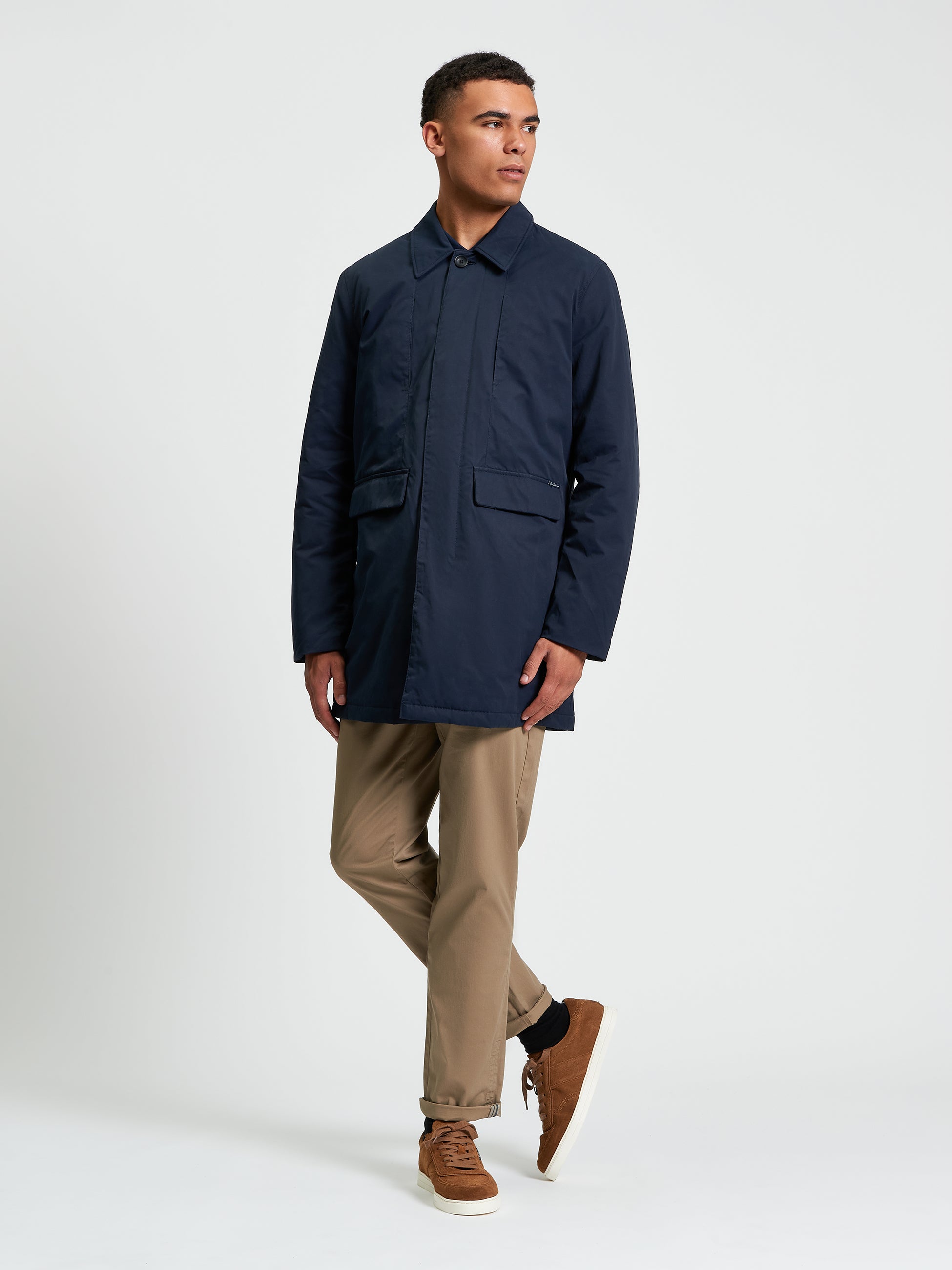 Waxed Car Coat - Dark Navy - Full Length